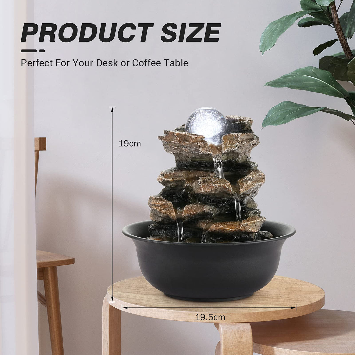 WICHEMI Tabletop Fountain Warer Fountains Indoor Waterfall Fountain Indoor Relaxing Water Feature Meditation Fountains with LED Light for Home Office Bedroom Decor (Style 5)