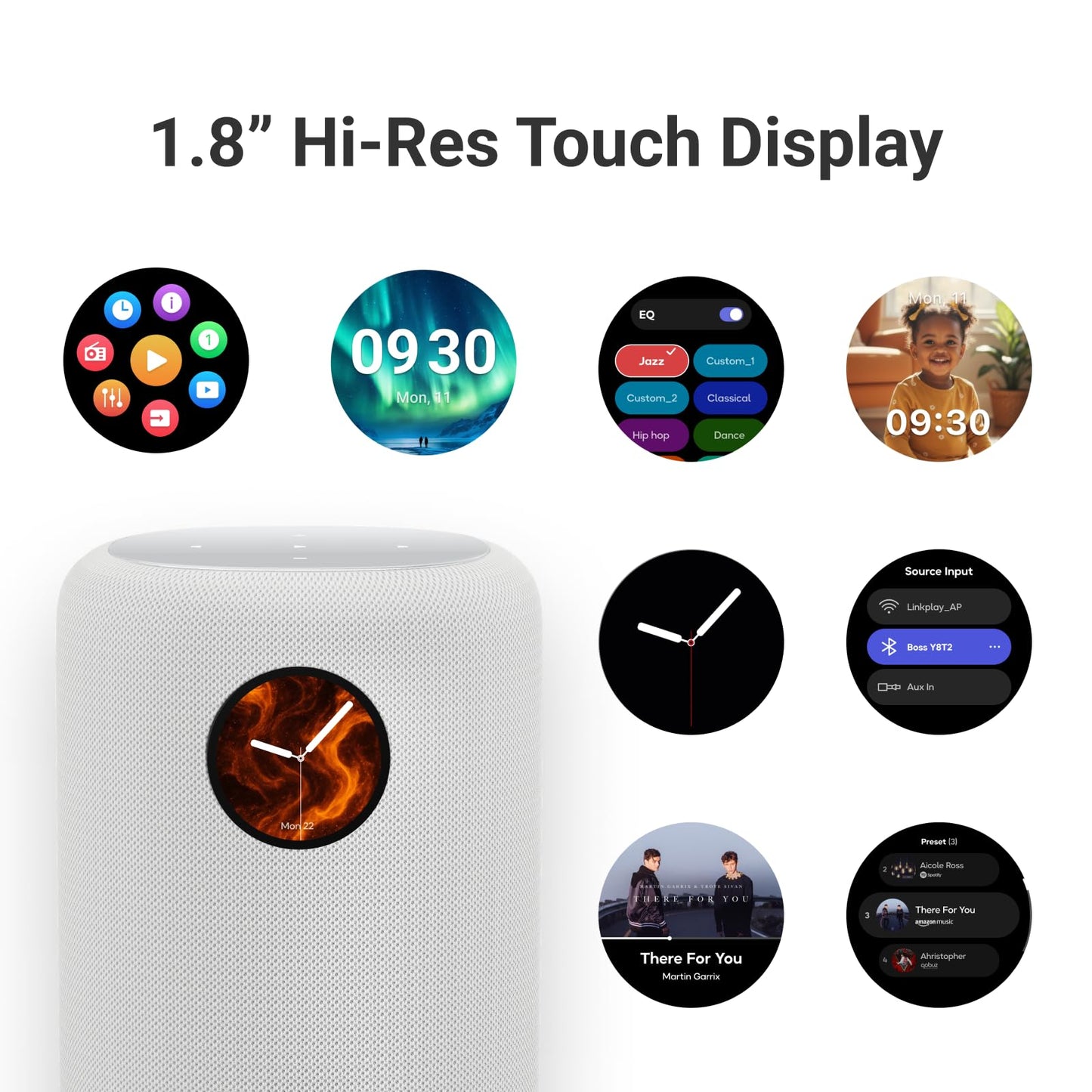 WiiM Sound Smart Speaker with 1.8″ Touch Display, Hi‑Res 24‑bit/192 kHz, AI RoomFit™ Room Correction, 100W Peak, Wi‑Fi 6E/Bluetooth 5.3, Multi‑Room & Stereo Pairing, Remote Included, White
