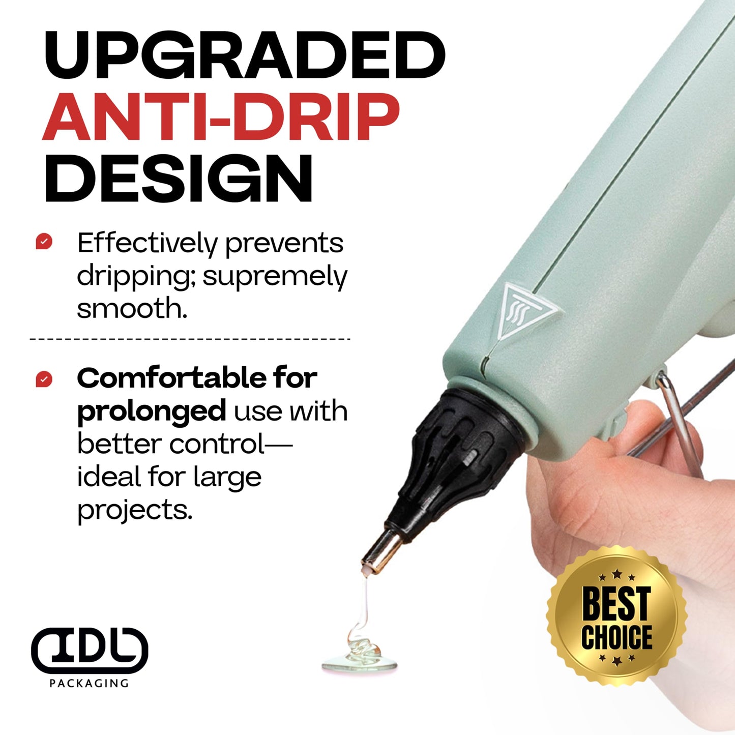 IDL Packaging GG-300 Industrial 300W Hot Glue Gun with 10 pcs Glue Sticks - 1/2" x 10" Full-Size Glue Sticks, Amber - Hot Glue Gun Kit for Corrugated Boxes, Cardboard Packaging, or Paper