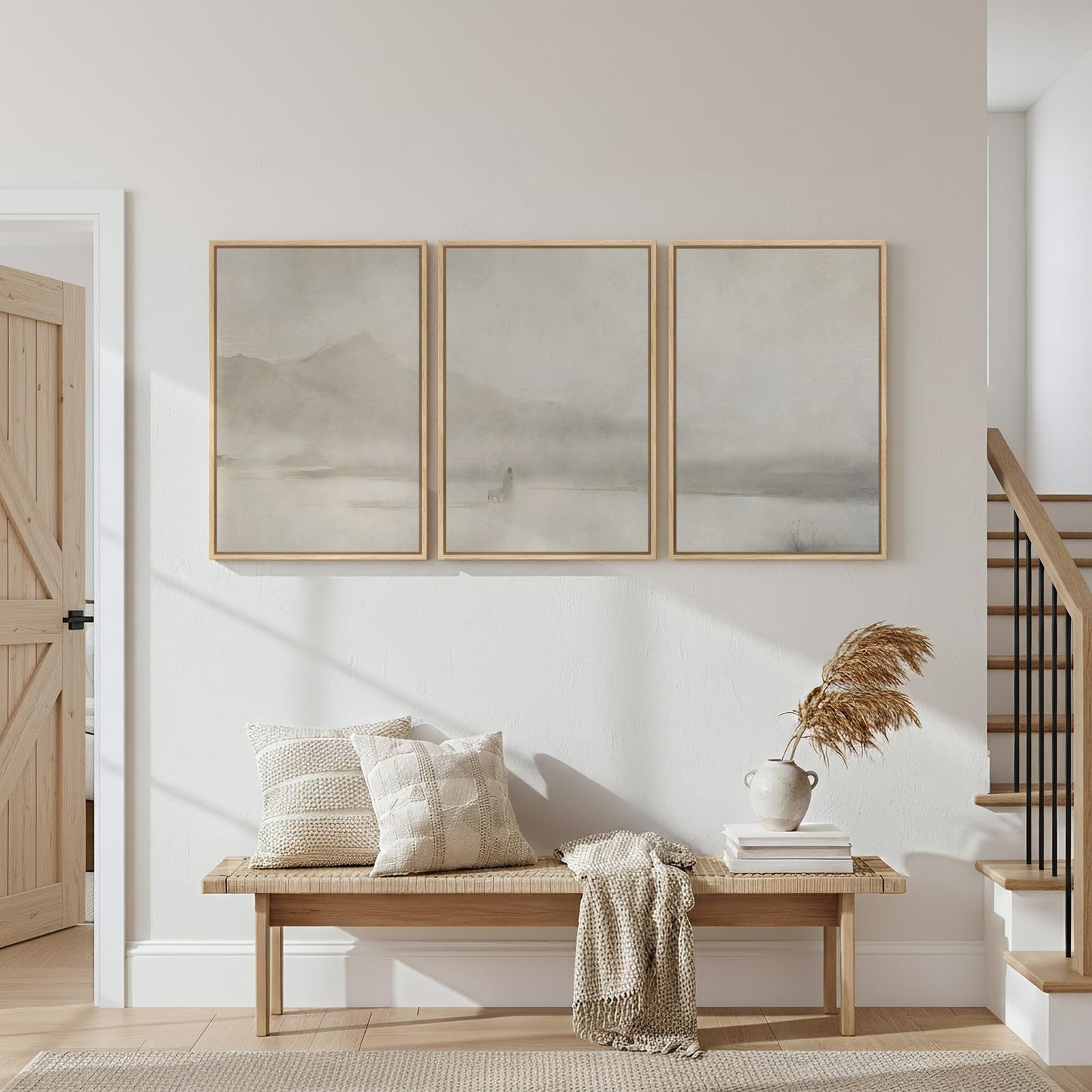 Framed Christian Wall Art Set of 3, Jesus Leaves the 99 Sheep Framed Canvas Prints, Neutral Beige Minimalist Scripture Artwork for Living Room Bedroom Prayer Room Office, 16x24 Inch