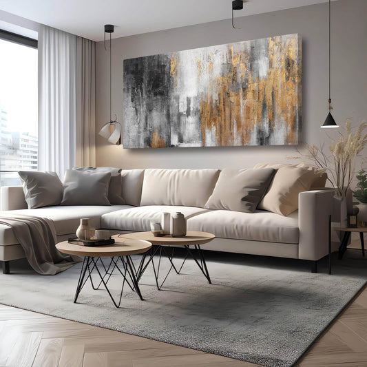 YJYart Abstract Canvas Wall Art with Gold Foil Modern Black Oil Paintings Graffiti Wall Art for Living Room Bedroom Kitchen Office Wall Decorations 30" x 60"