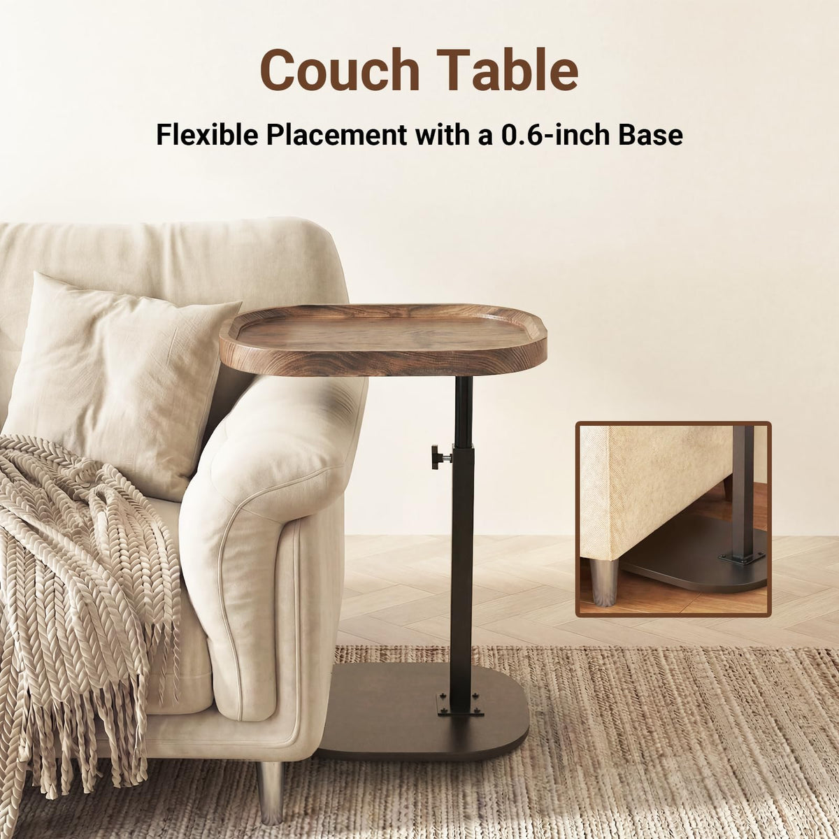 Eansstofars Adjustable Height TV Dinner Tray Table for Eating, 360°Swivel Small C Shaped End Side Table for Living Room, Bedroom,Hospital, Couch Armrest Table that Slide Under Sofa, Bed, Desk