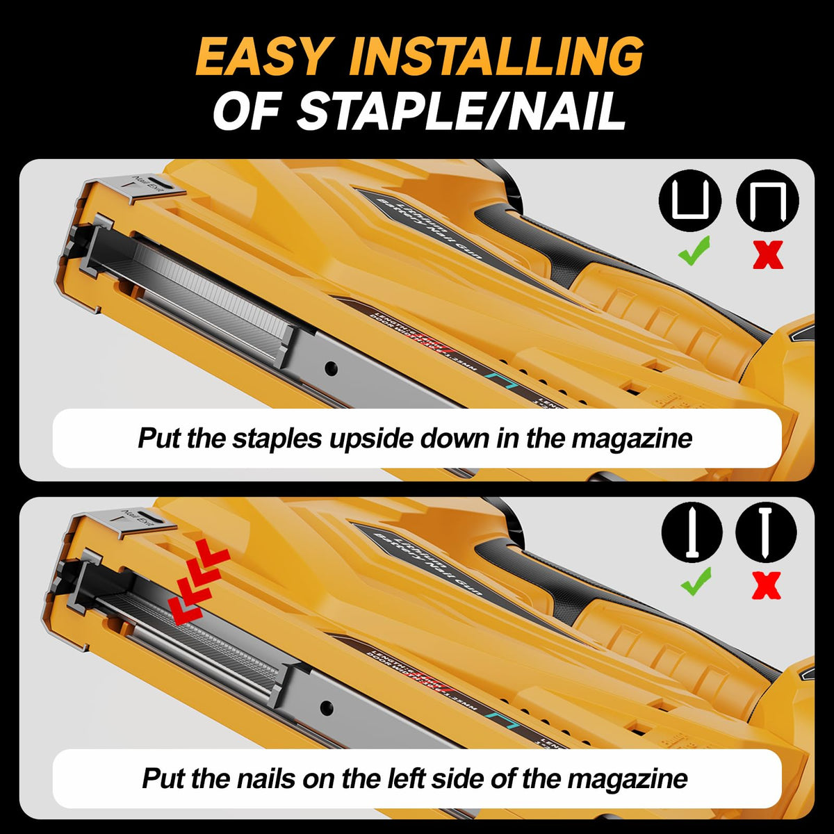 Cordless Nail Gun for Dewalt 20V Battery (No Battery), 2-IN-1 Electric 18GA Brad Nailer & T50 Crown Stapler, Battery Powered Staple Gun with 1000 Staples and 1000 Nails for Woodworking & Family DIY