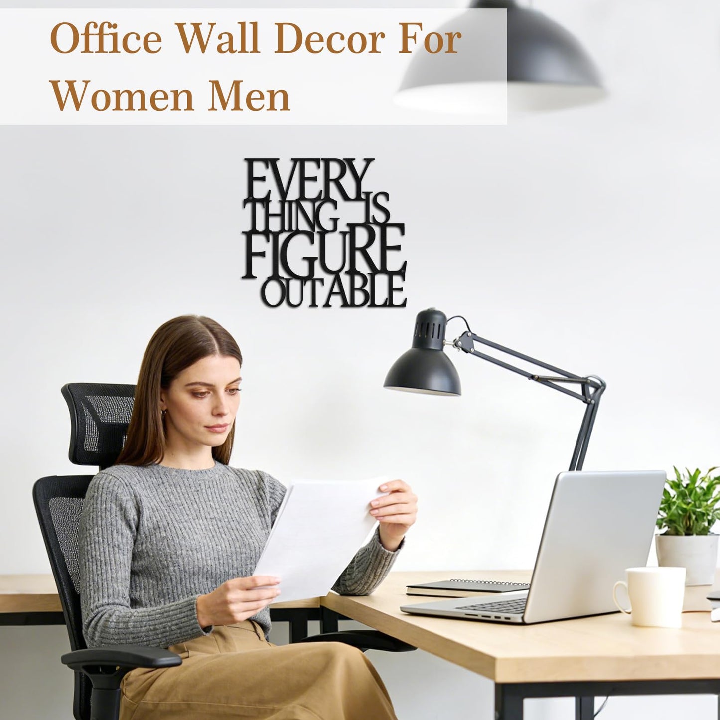 Home Office Decor Motivational Black Metal Wall Art Inspirational Farmhouse Wall Decor for Living Room,Bedroom,Bathroom-Everything is Figureoutable Encouragement Appreciation Gifts for Coworkers Women