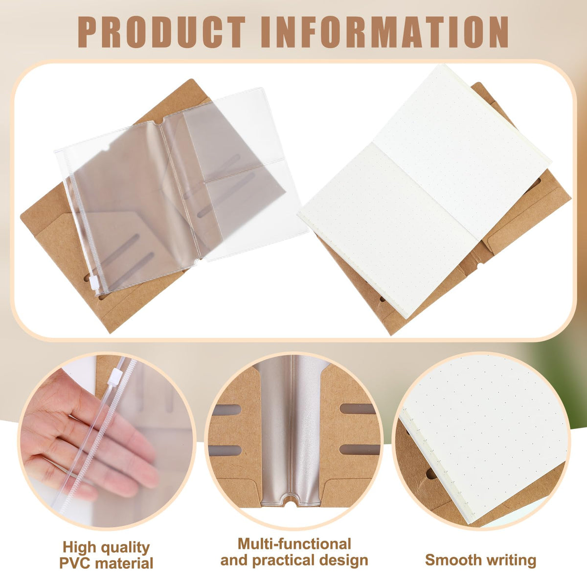 Thenshop Travelers Notebook Accessories Kit Include Dotted Passport Size Travelers Notebook Inserts, Travel Kraft File Folder, Zipper Case, Pen Holder, Binder Clip and Elastic Bands