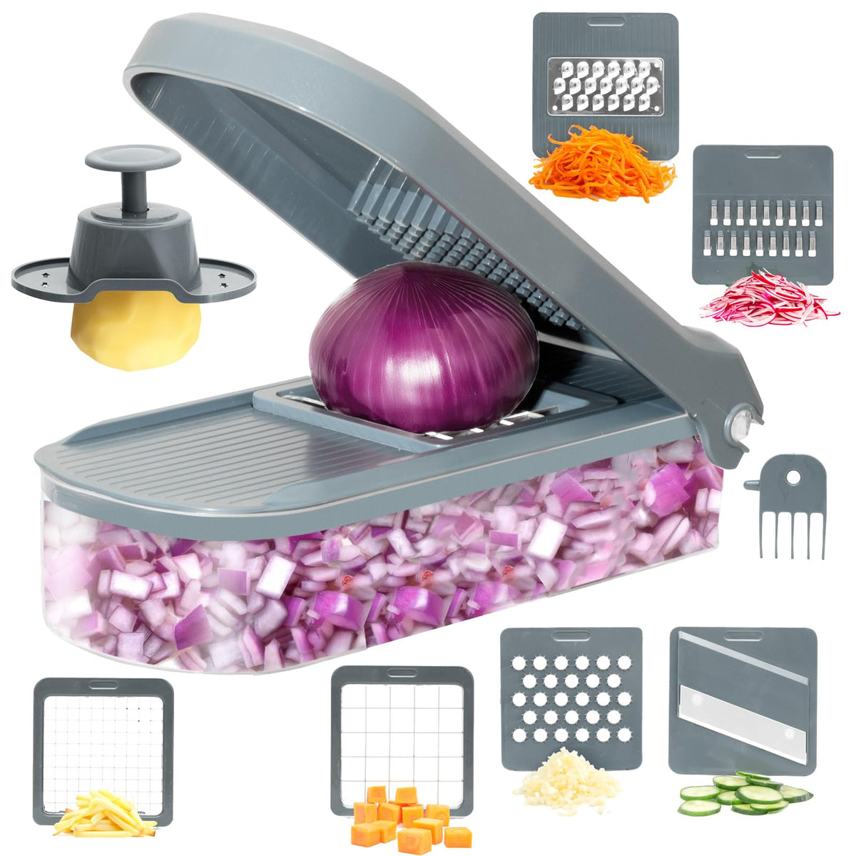Vacream Heavy Duty 6-in-1 Vegetable Chopper & Mandoline Slicer | 6-Blade Onion Dicer Cutter with Storage Container | Kitchen Prep Tool for Meal Planning & Cooking
