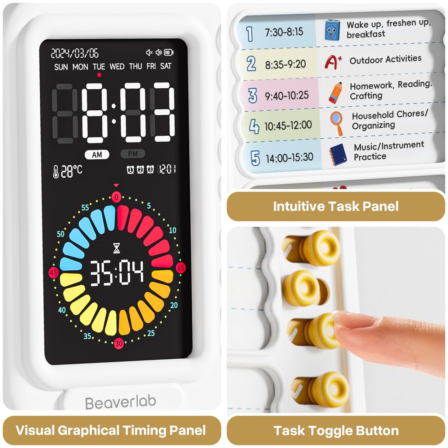 Visual Timer for Kids with 99 Minute Countdown, ADHD Timer with Planning Board, Daily Chore Board-Checklist for Autism, Silence Timer for Students