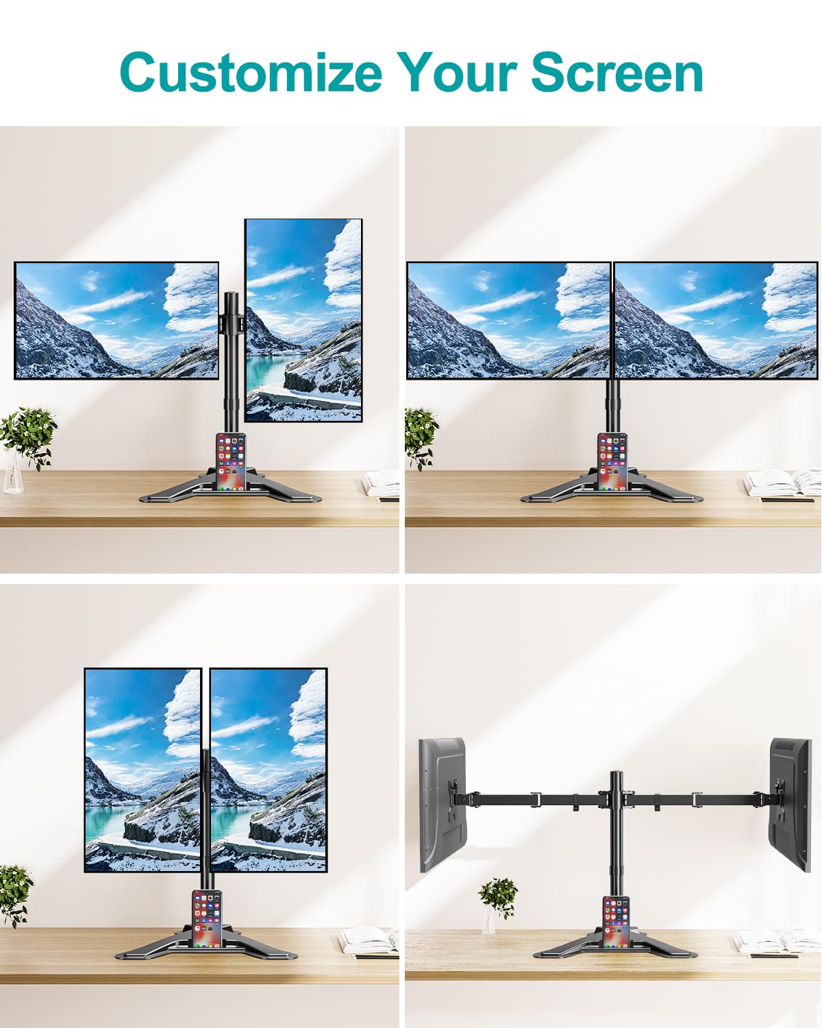 MOUNT PRO Dual Monitor Stand, Free-Standing Full Motion Monitor Desk Mount Fits 2 Screens up to 27 inches,17.6lbs with Height Adjustable, Swivel, Tilt, Rotation, VESA 75x75 100x100, Black