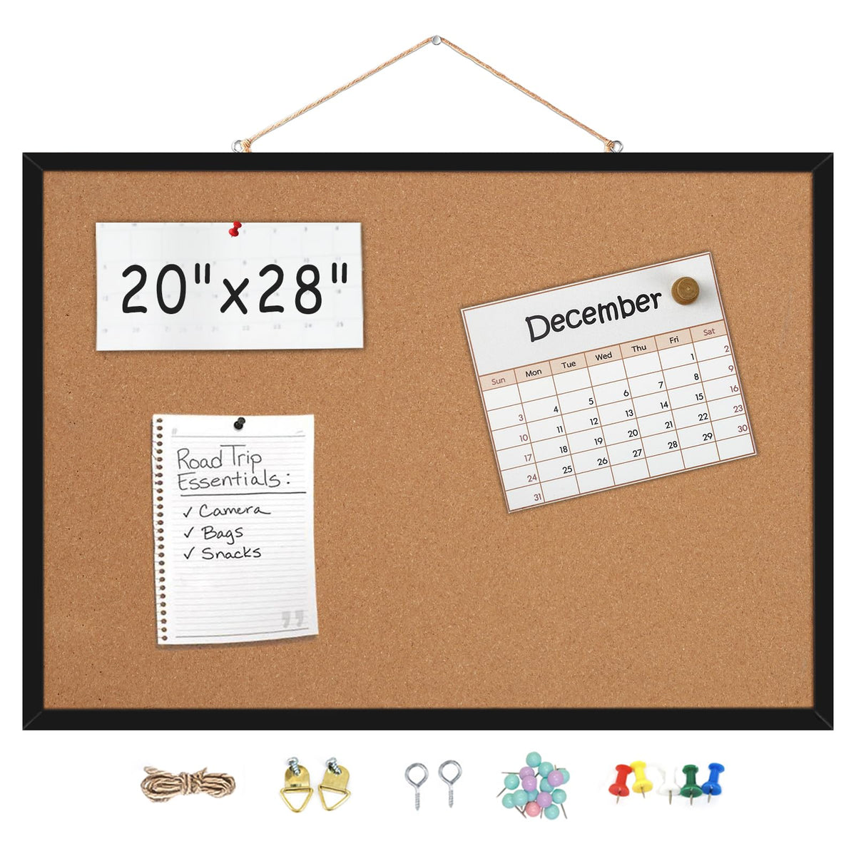 20” x 28” Cork Boards for Walls with Black Wooden Frame 1pack, Whiteboard and Cork Board Combo Double Sided Office Board for Wall Organizer, Bulletins Board Hanging Pin Board for School Home Office