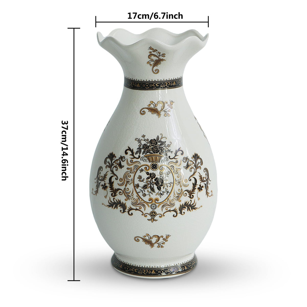 Modern Large Table Ceramic White Flower Vase -14.6 inch Tall -Home Decor Living Room Kitchen Bedroom Decorations for House Book Shelf Office Coffee Desk Dining Fireplace. (White)