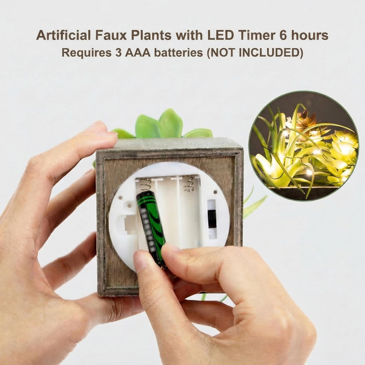 Mingfuxin Small Fake Plants, 3 Packs Mini Succulent Plants Artificial with Led Lights for Indoor Bathroom Bedroom Desk Office Decor