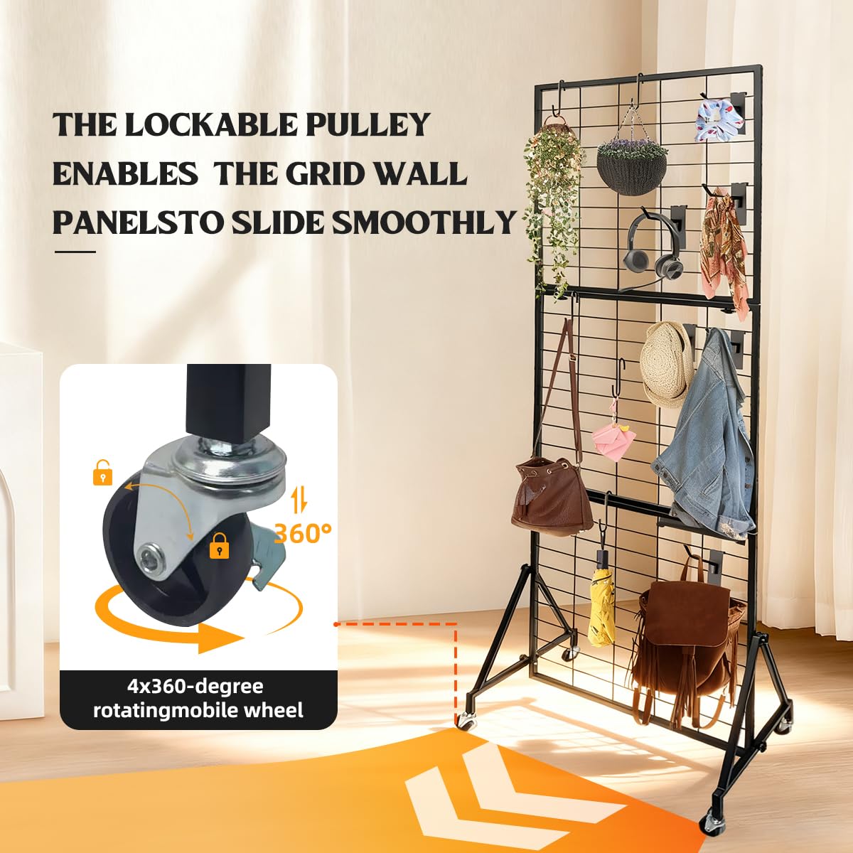 ZERTNROW Heavy Duty Adjustable Grid Wall Panels, Foldable Gridwall Panels with Braked Wheels-Included 24 Hooks，Suitable for Art Fairs Craft Display Retail Storage