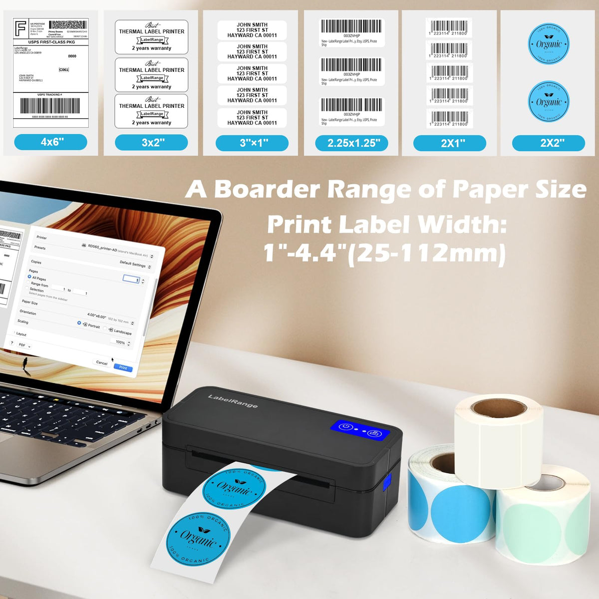 Bluetooth Thermal Label Printer for Mac, Windows, Phone, Tablet, Wireless 4x6 Shipping Label Printer for Shipping Packages, Support USPS, Amazon, Pirate Ship, Shopify