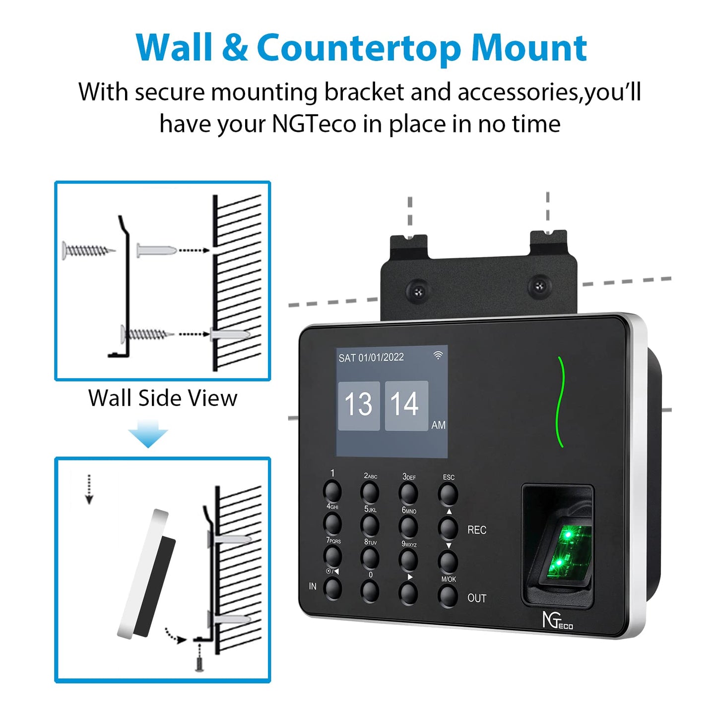NGTeco Time Clocks for Employees Small Business, W3 2.4GHz WiFi Biometric Fingerprint Time Card Machine, Office Punch Clock Automatic in and Out with iOS/Android App No Monthly Fees