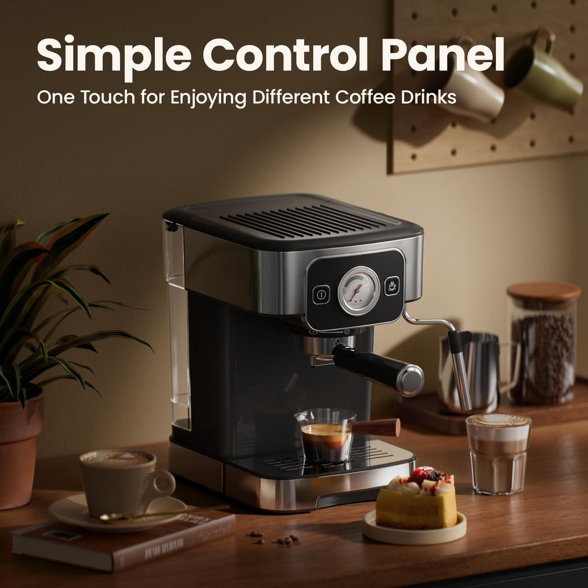 JZ.CAFE Espresso Machine 15-Bar Pump & Temperature Control - 1200W Barista Coffee Maker Kit for Espresso, Latte, Cappuccino