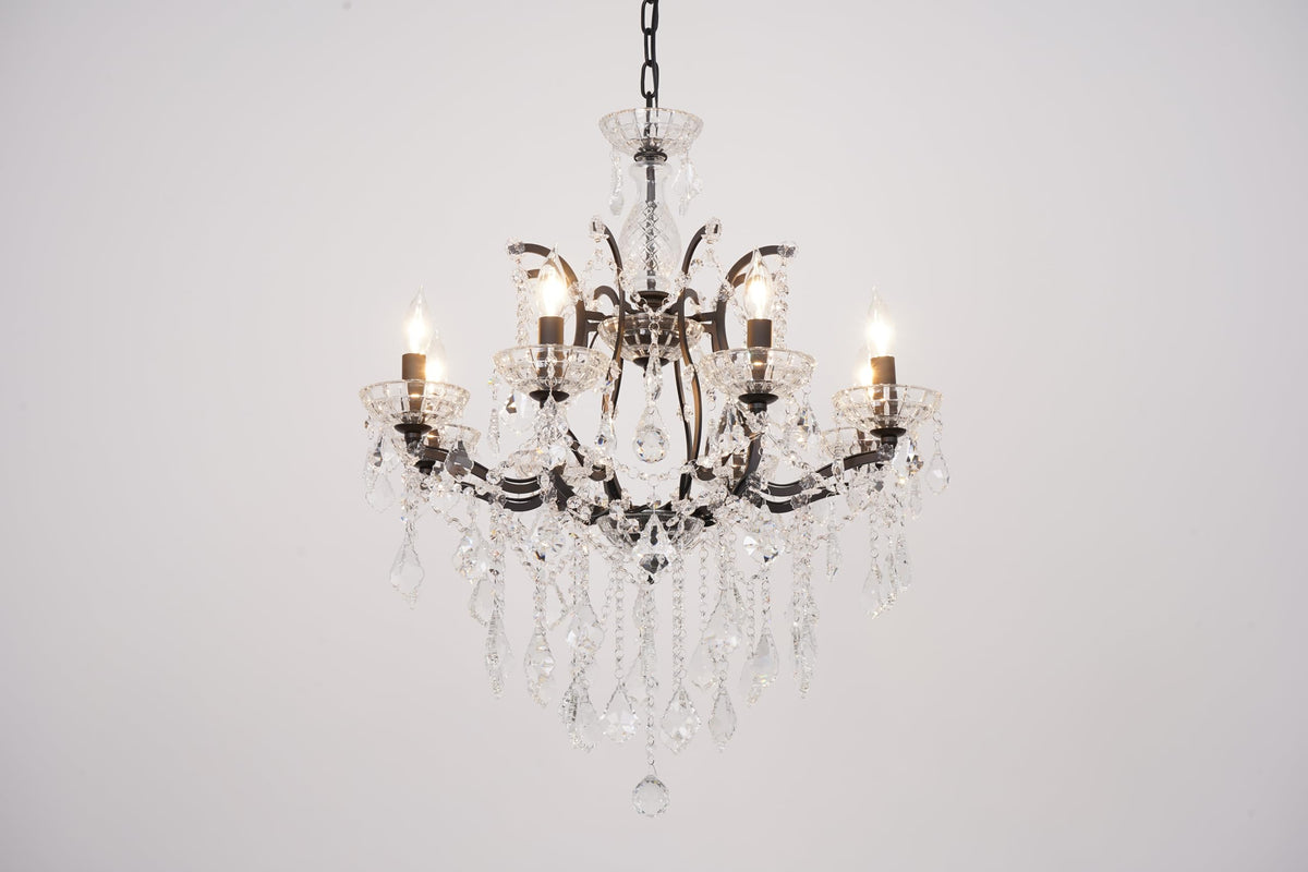 CHGUOSZ 8-Light Crystal Chandelier Black Finish Modern Luxury Antique Flush Mount Chandelier with Crystal Drops Prisms Beads, Elegant Dining Room Living Room Entryway Foyer Ceiling Light Fixture