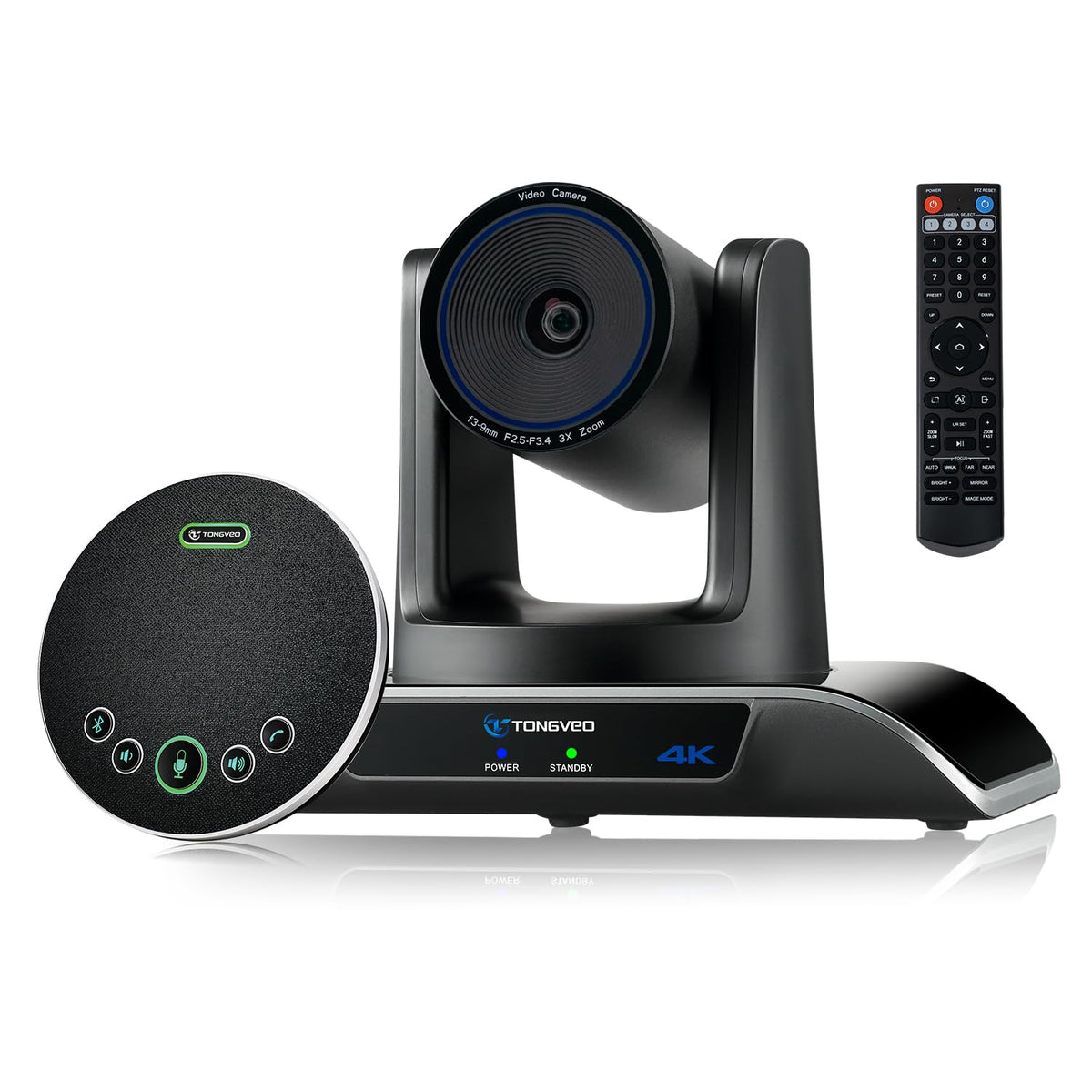 4K Conference Room Camera System AI Auto-Tracking 4K PTZ Camera 3X Optical Zoom USB3.0 HDMI Outputs and Bluetooth Speakerphone with Mics for Conferencing Worship Church Education Medical