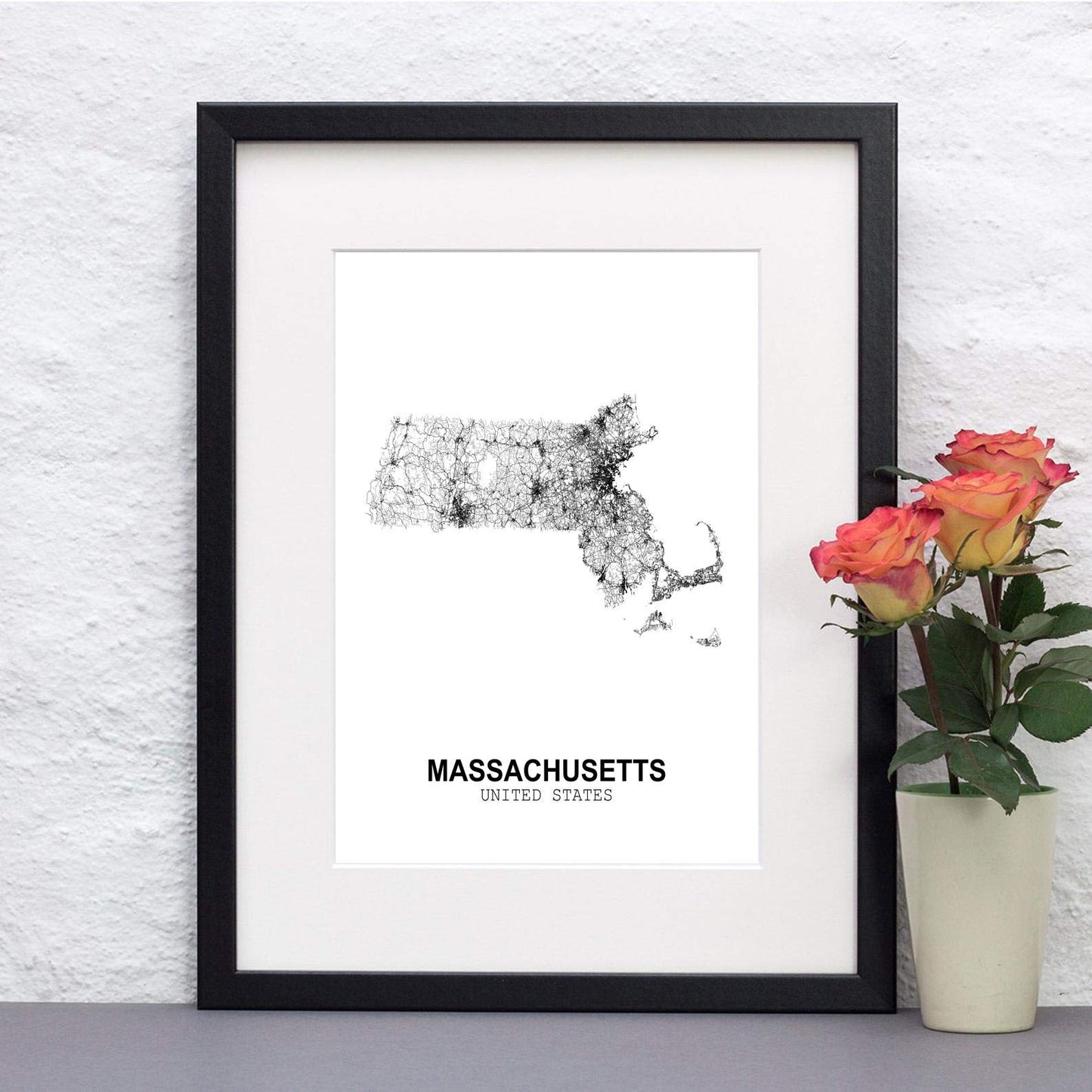 Eleville 11X14 Unframed Massachusetts United States Country View Abstract Road Modern Map Art Print Poster Wall Office Home Decor Minimalist Line Art Hometown Housewarming wgn178