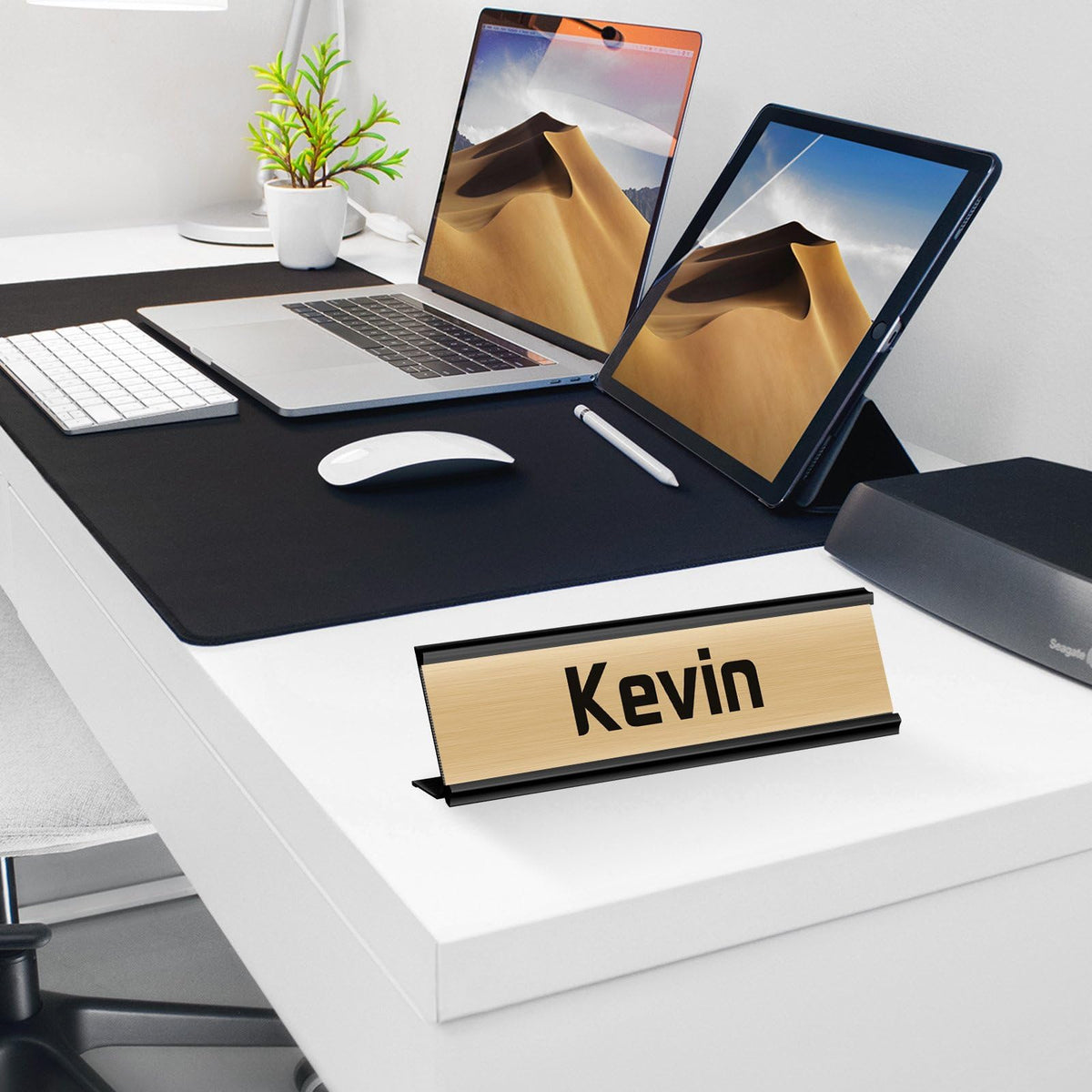 LEIFIDE 12 Pack Aluminum Name Plate Holder for Desk 2 x 8 Inch Blank Name Plates Office Business Desk Holder Desktop Table Display for Back to School Business Office Meeting Teacher Classroom(Black)