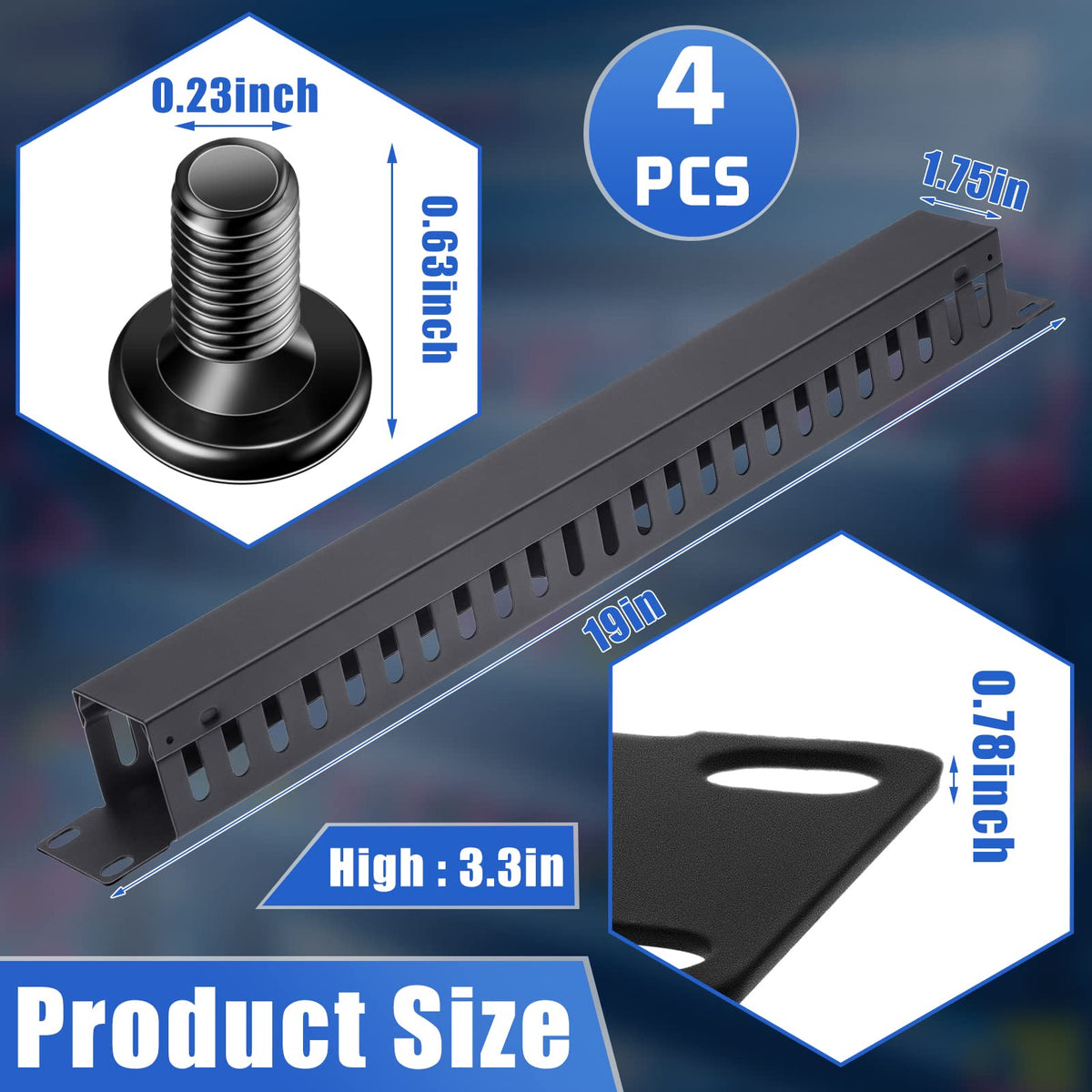 Leinuosen 4 Pcak 1U 19'' Cable Manager 24 Slot Horizontal Rack Mount Wire Management Server Rack Management Metal Finger Duct Wire Organizer with Cover and Mounting Screws for Network Cabinet