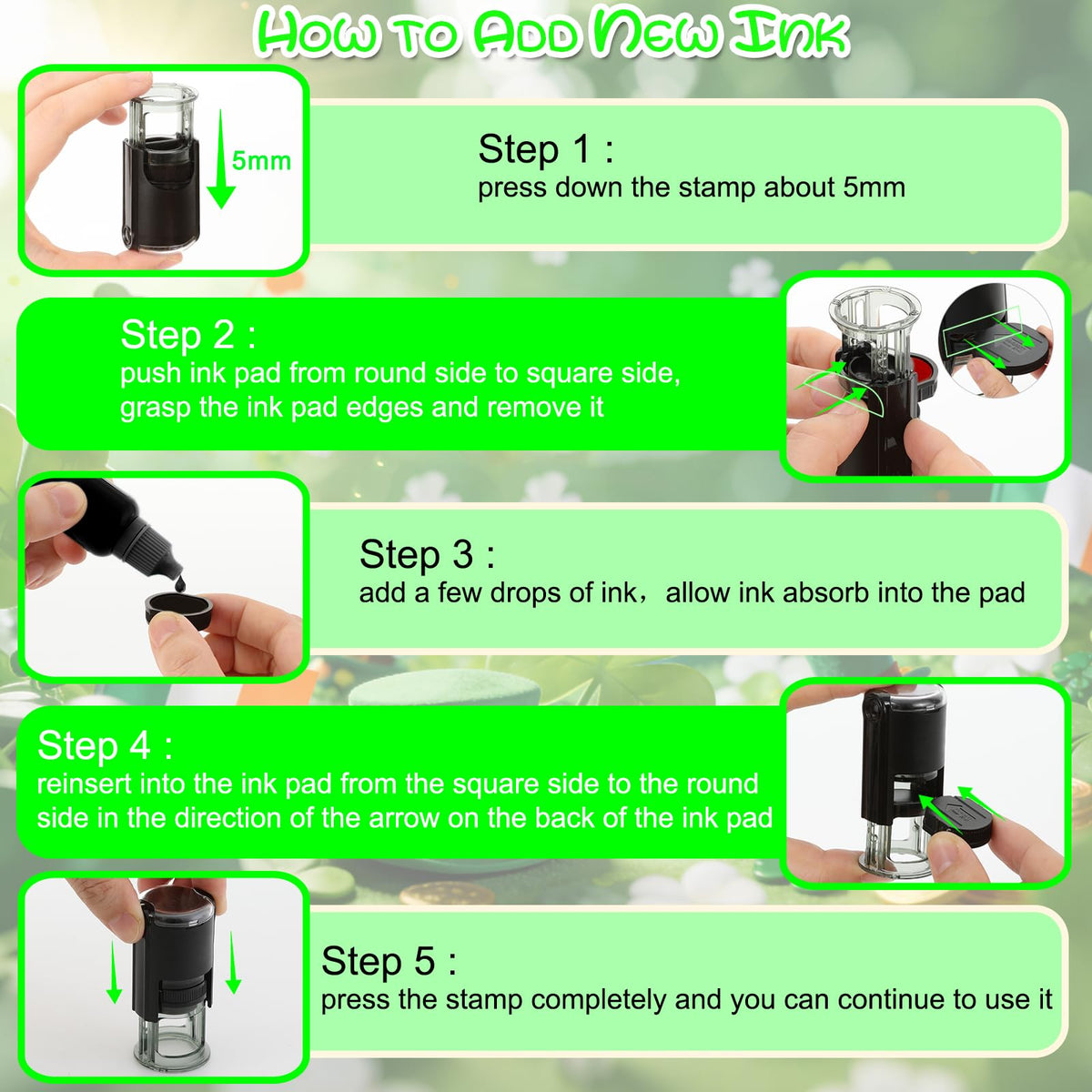 Bertiveny St. Patricks Day Stamp Shamrock Stamps Self Inking Lucky Clover Stamps for Irish St Patricks Day Three Leaf Clover Stamp for Card Making Supply Spring Holiday Stamp for Crafting