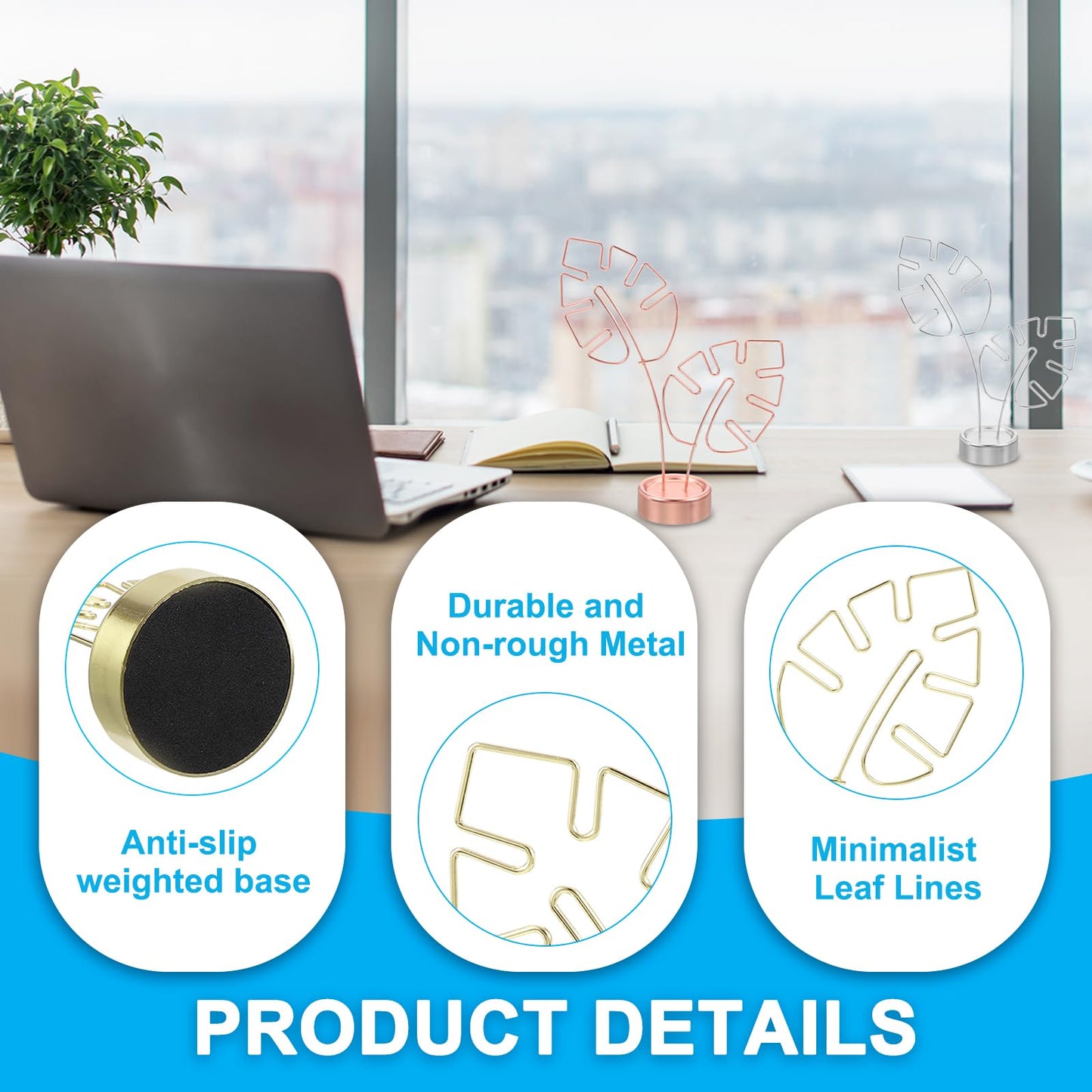 PATIKIL Monstera Memo Clip, 2 Pcs Table Card Holder Message Note Cards Display Photo Display Stand for Memo Paper Photo Wedding Desk Office Home Store Supplies, Gold Tone