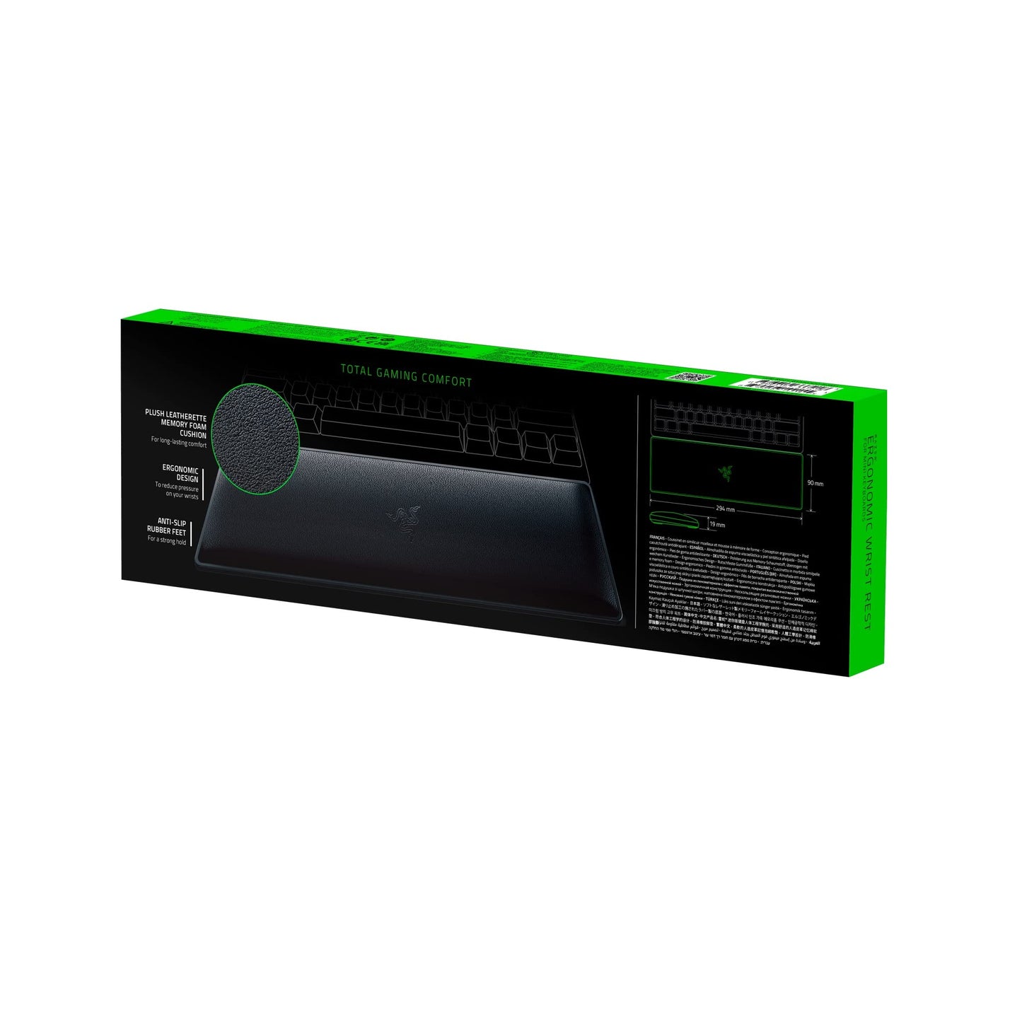 Razer Ergonomic Wrist Rest for Mini Keyboards: Plush Leatherette Memory Foam Cushion - Anti-Slip Rubber Feet