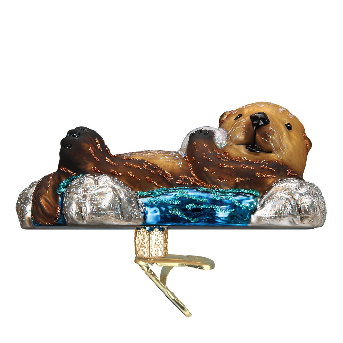 Old World Christmas Floating Sea Otter Glass Blown Ornament for Christmas Tree, Handcrafted Holiday Decoration, Sea Collection