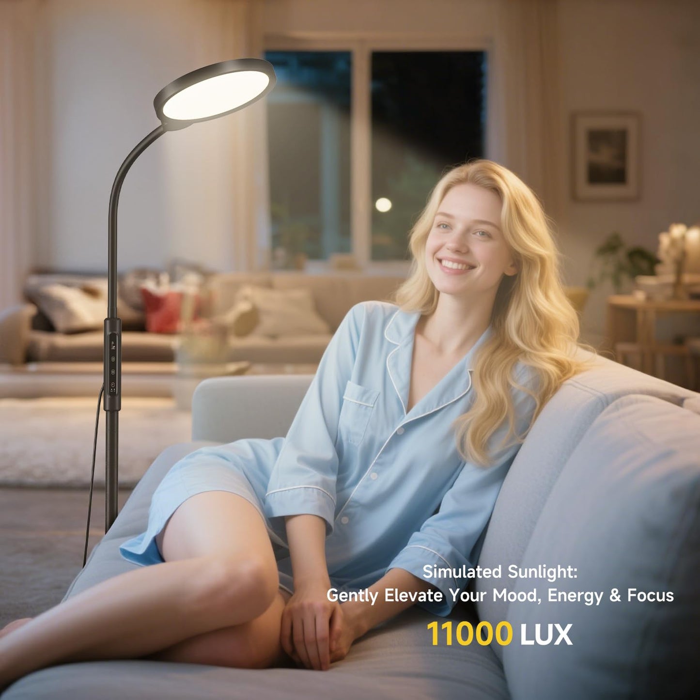 Morfone Light Therapy Lamp, 11000 Lux UV-Free Floor Sun Light Lamp with Touch Remote Control, 5 Color Temperatures 10 Brightness Levels Lights for Living Room Bedroom Office (Black)