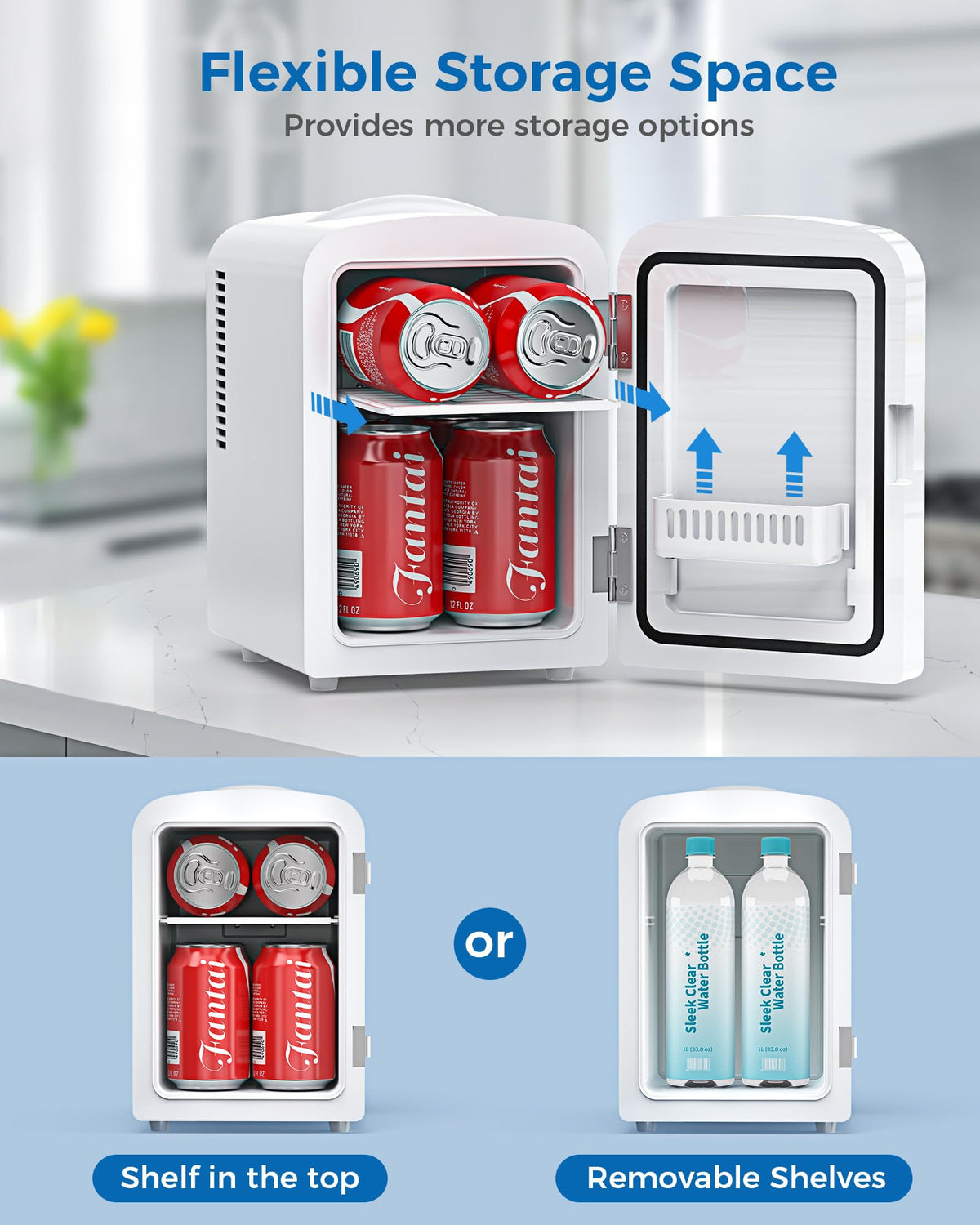 Electactic 4L/6 Cans Mini Fridge, Portable Compact Refrigerator, Small Skin Care Fridge, Food and Drinks, Small Cooler for Bedroom, Dorm, Car, Office, White
