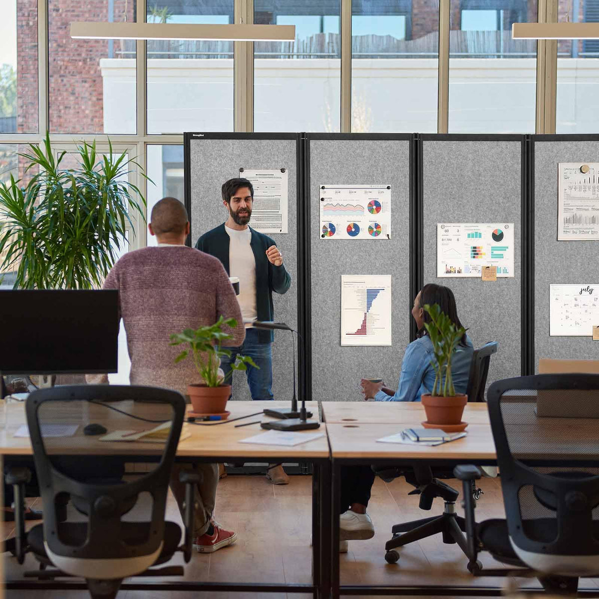 Strongbird Room Partition,Folding Privacy Divider,Office Partition Dividers,Office Dividers Wall, 10'6"W x 6'7"H,Light Grey
