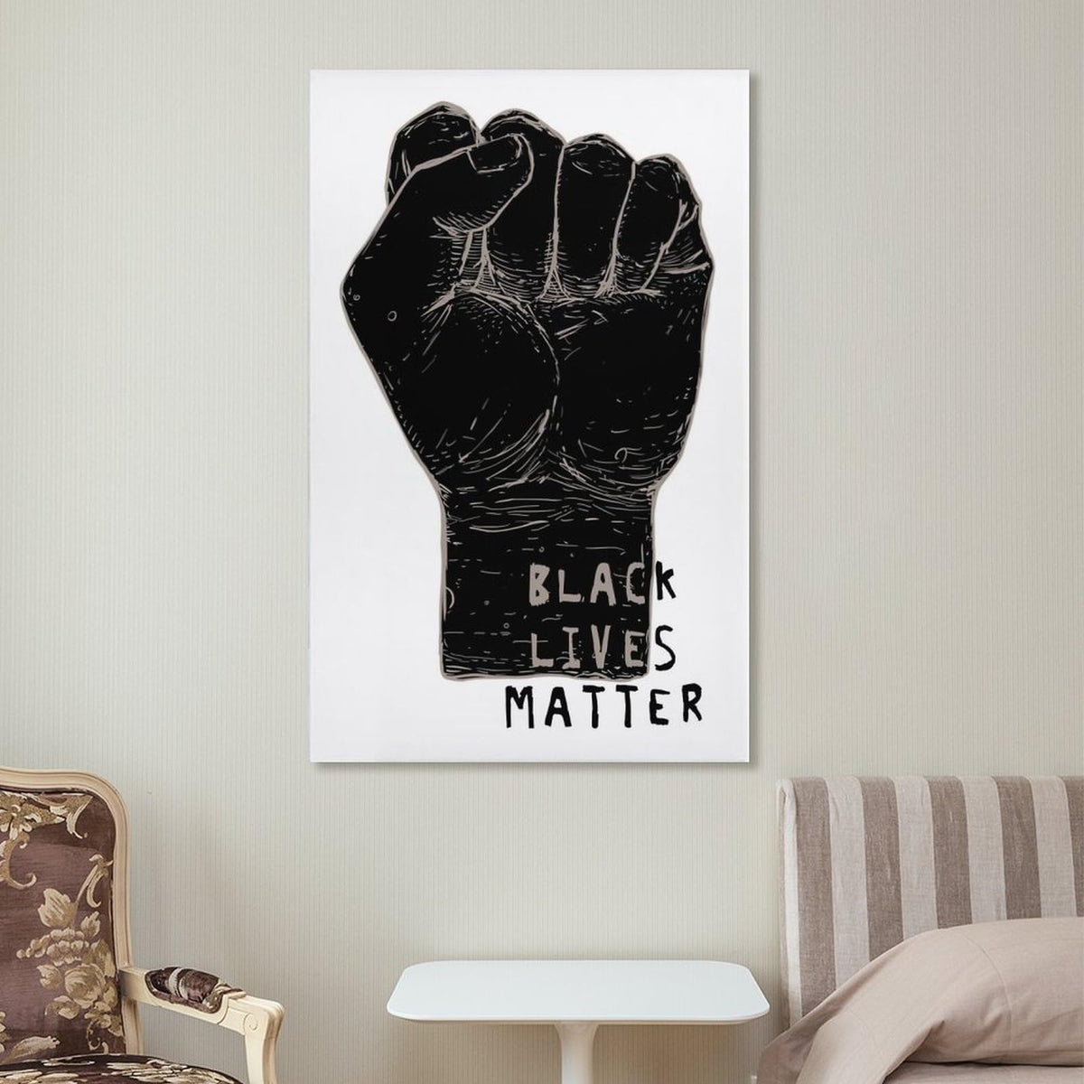 Black Lives Matter Raised Fist Canvas Printing Wall Art Prints Posters Inspirational Protest Minimalist Scandinavian Black And White Wall Decor for Living Room Bedroom Office Dorm 12x18inch(30x45cm)