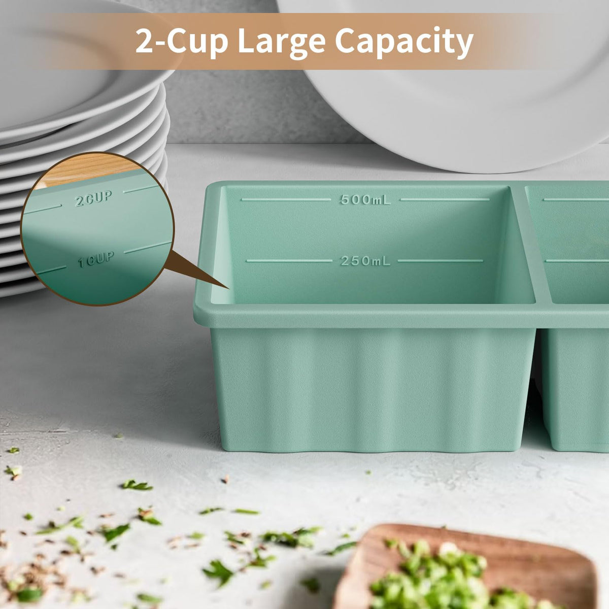 Silicone Freezer Tray for Soup Ice Cubes: 2-Cup Freezing Tray with Lid for Meal Prep - 2Pack Silicon Soup Portion Freeze Trays Make Stock Souped Ice Cube