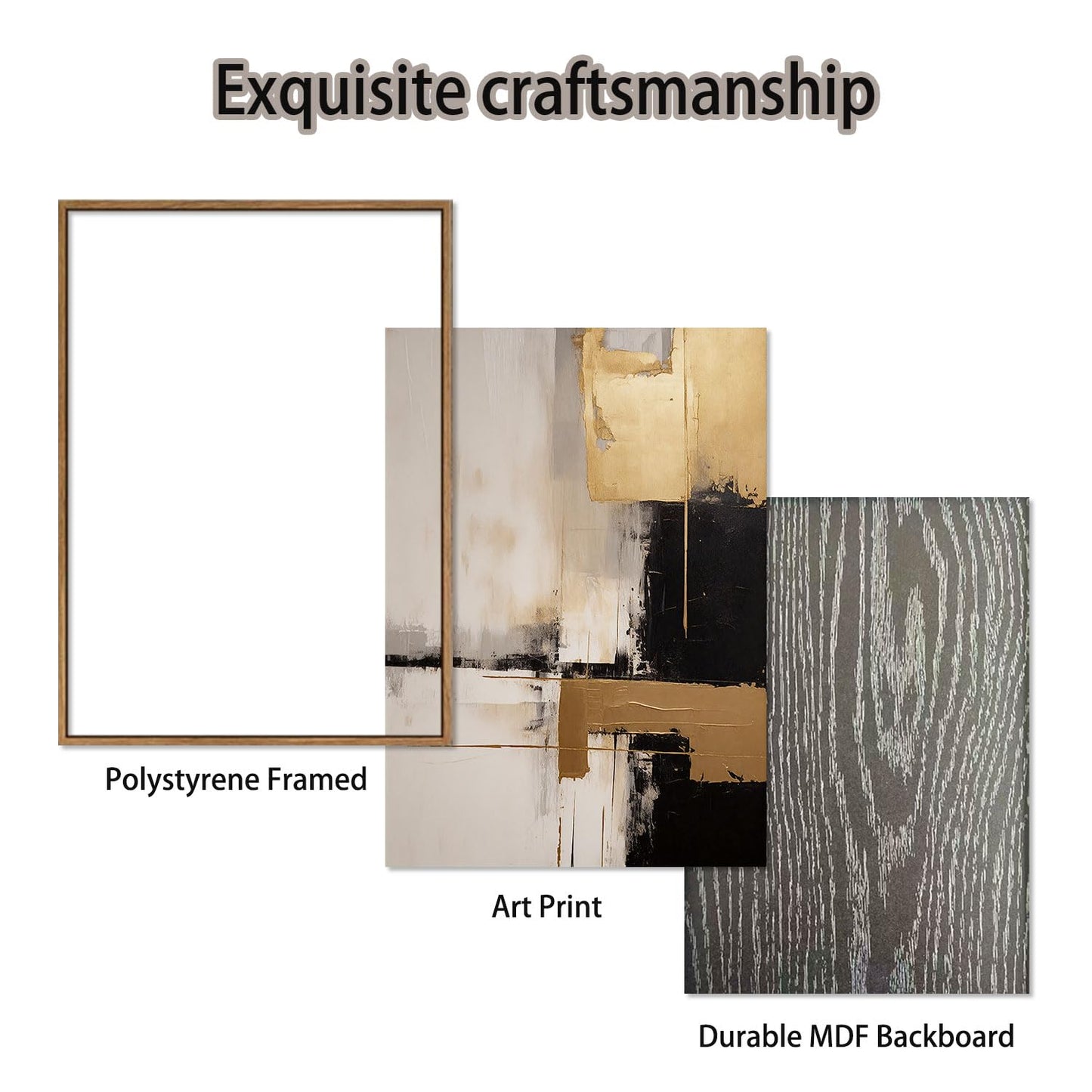 KISSFOX 3 Piece Framed Wall Art Abstract Wall Decor Black Gold Pictures Modern Minimalist Canvas Art Large Luxury Paintings Artwork For Living Room Bedroom Office