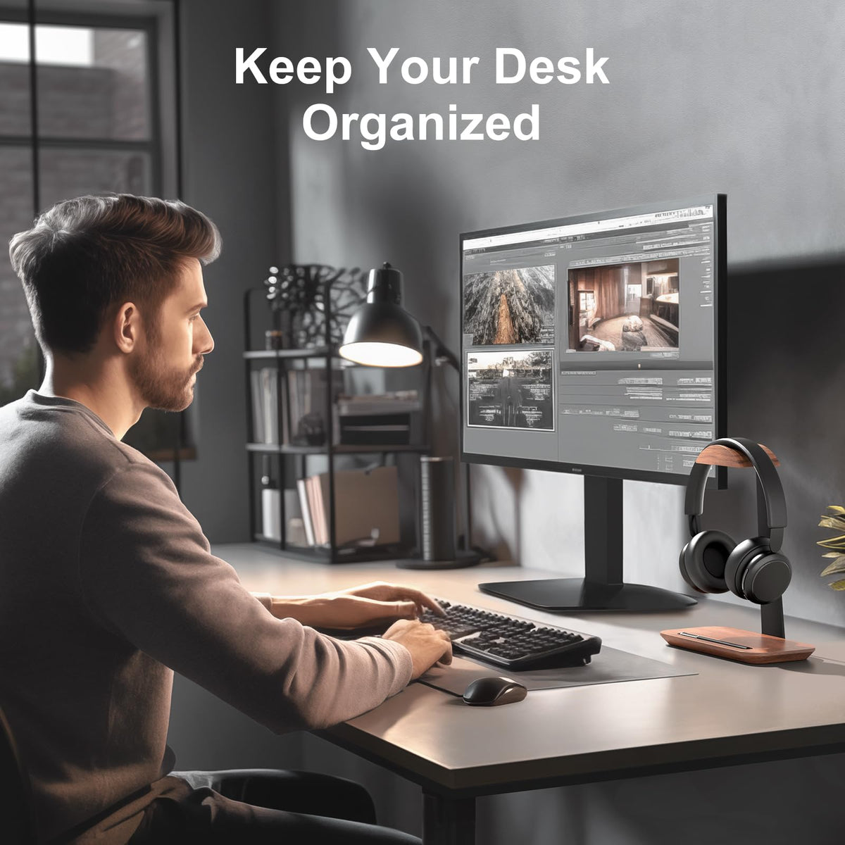 UPERGO Walnut Headphone Stand, Wood Headset Stand for Desk, Universal Headphone Holder with Storage Base for Gaming, Airpod max, Bose,Razer
