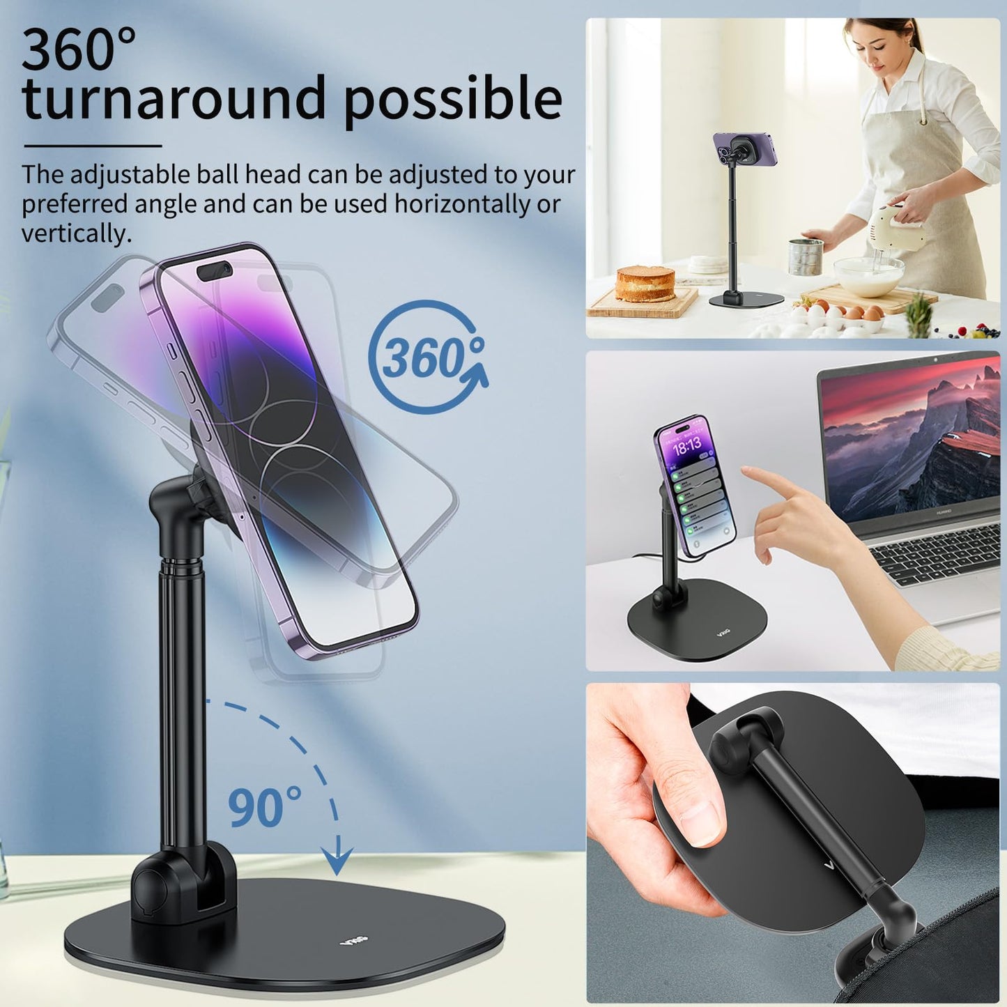 VRIG Magnetic Wireless Charger Phone Stand 360°Rotation Desktop Phone Holder Adjustable Cell Phone Stand for iPhone 17/17pro/16/15/14/13 Series Foldable Wireless Charging Station for Android/AirPod