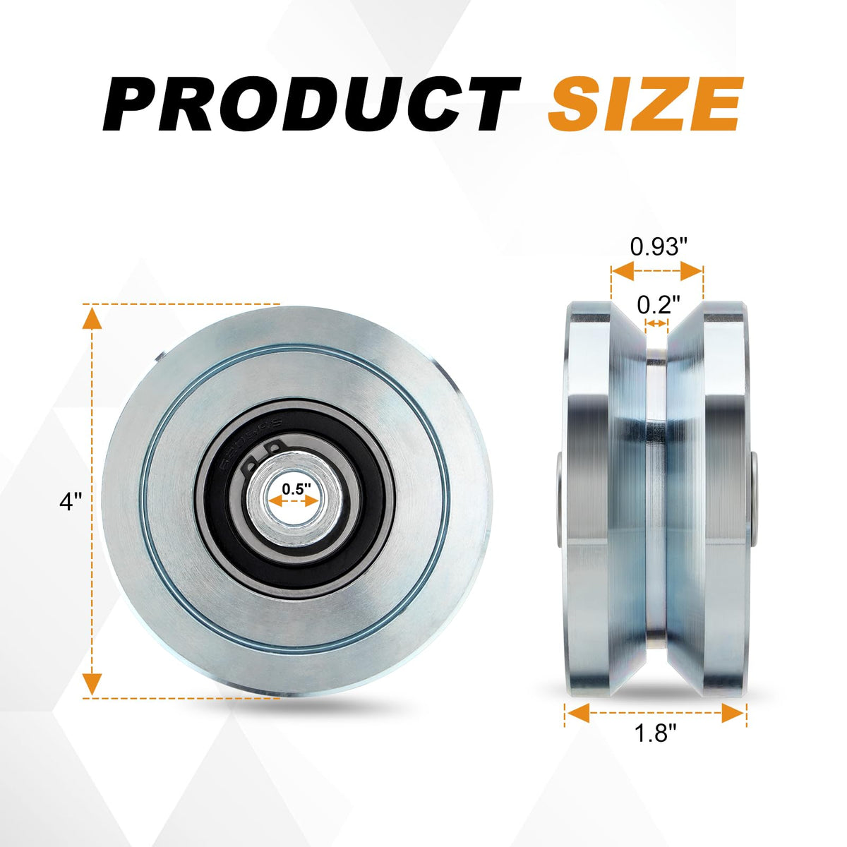 TRUCFUSION 4" V Groove Gate Wheels, Solid Sliding V Groove Wheels, Load Capacity 3000LBS Heavy Duty for Rolling Door Gate V Tracks, 2 Pack