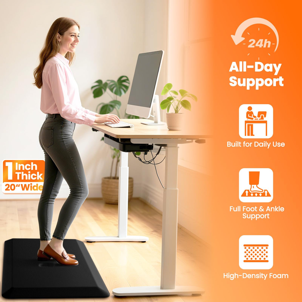 TranquilMoments Kitchen Mats for Floor, 1 Inch Extra-Thick Kitchen Rugs, Non-Slip & Waterproof Standing Desk Mat, Comfort Anti Fatigue Mats for Kitchen Floor, Home, Sink, Office (20" X 32", Black)