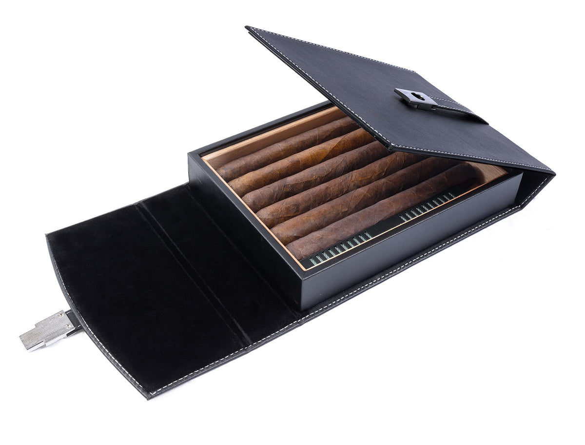Prestige Import Group - The Florence Leather Travel Cigar Humidor Case - Up to 10 Cigars - Color: Black