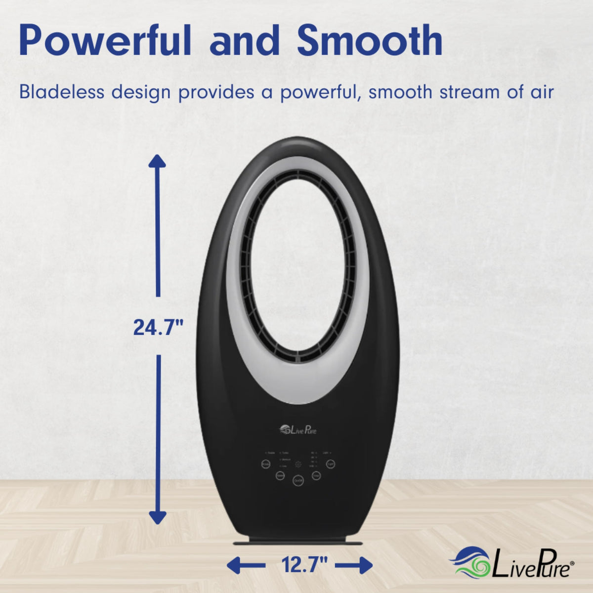 LivePure Bladeless Oscillating Fan w/Filter and Aroma Tray. 3-Speed Adjustment, Touch Control, Quiet Cooling, Stand Up Fan for Bedroom, Office, Kitchen, White