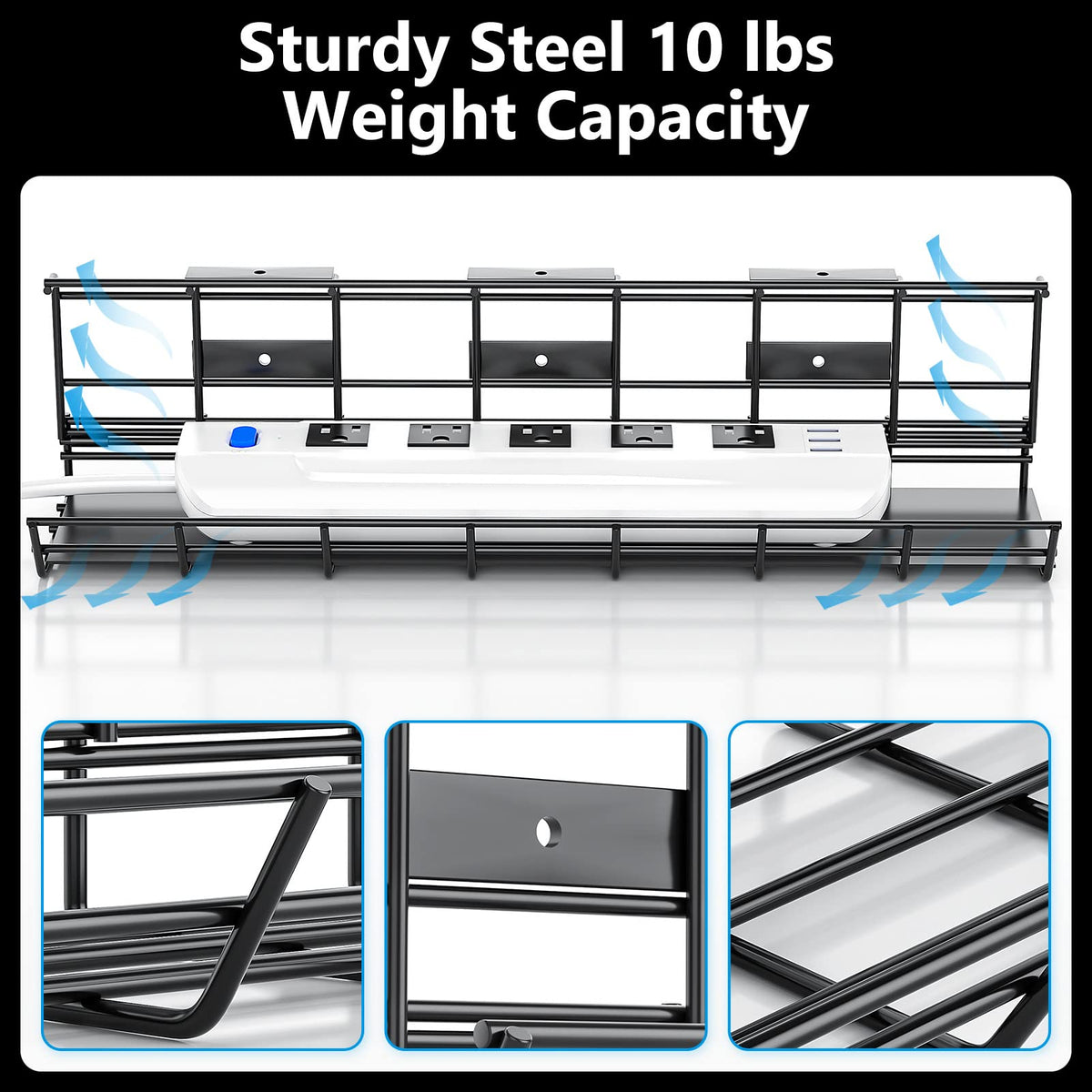 2 Pack DELAMU Under Desk Cable Management Tray, Metal Cord Cable Organizer for Desk, Easy Install Pre-drilled Wire Management Wire Organizer for Office & Home