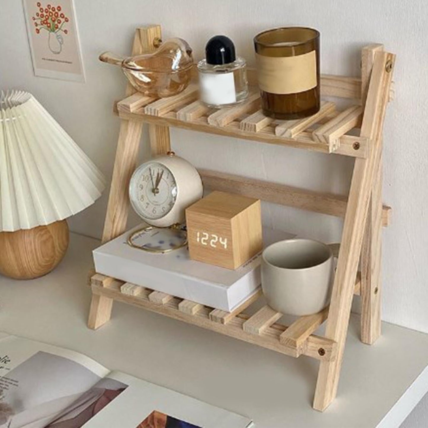 Brrnoo 2 Tiers Plant Stand Shelf,Desk Flower Pot Holder,Adjustable Desktop Shelf Display Organizer Ladder Rack for Office Decorate Storage Rack,Kitchen Rack