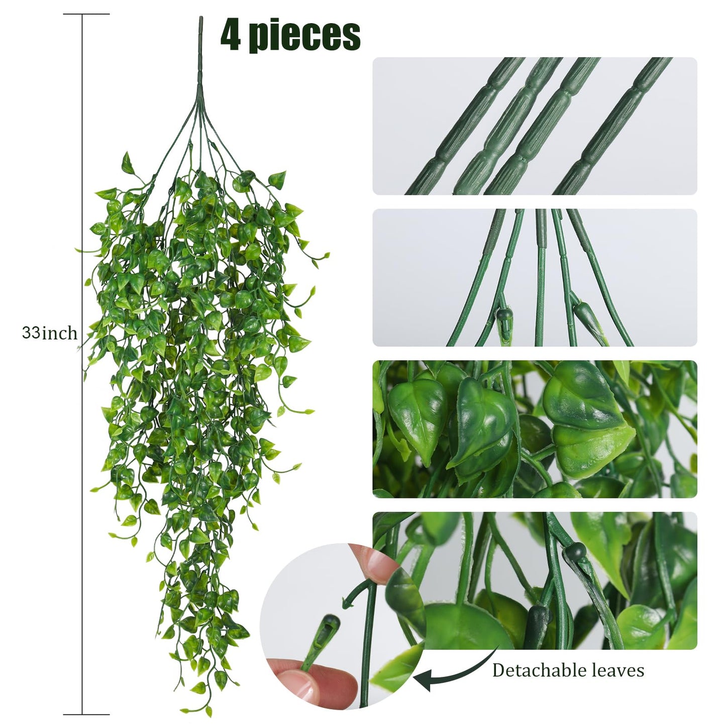 RECUTMS Artificial Hanging Plants 4pcs 33Inch Fake Wall Plant Faux Eucalyptus Leaves Ivy Swag UV Resistant Plastic Greenery Indoor Outdoor Home Garden Wedding Jungle Party Patio Office Shelf Decor