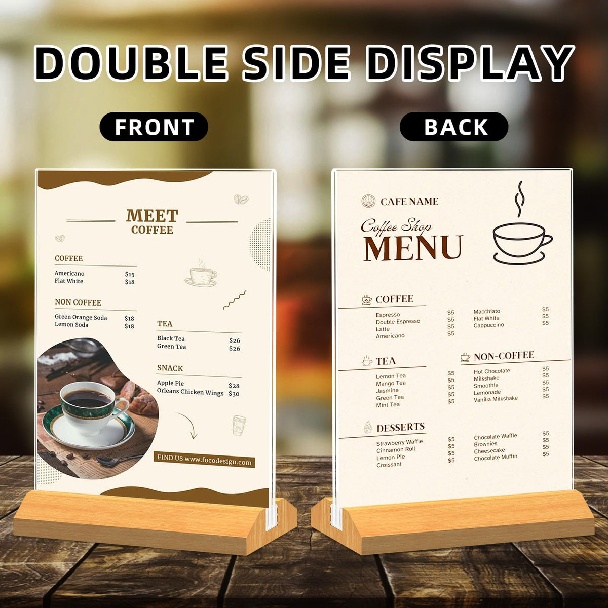 QLKGWEA 3 Pack Acrylic Sign Holder 8.5 x 11 Inch, Wood Base Signs Stand for Menu Flyer Display, Table Clear Plastic T Shape Holder for Stores, Restaurants, Hotels, Office