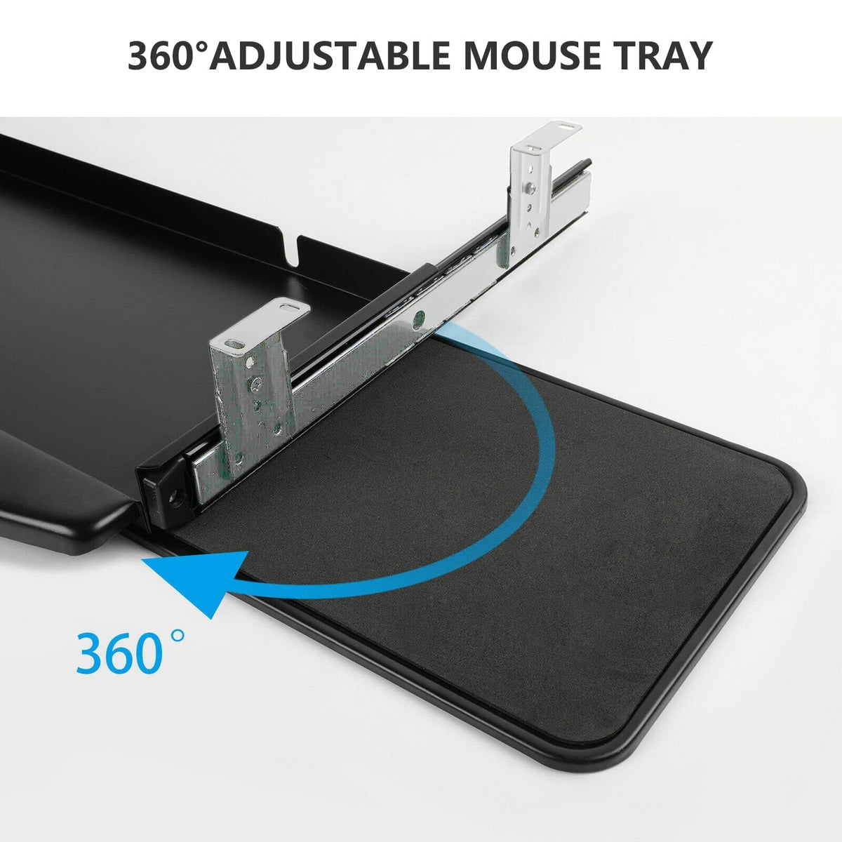 Solid Steel Under Desk Keyboard Tray Slide Out with 360° Rotating Mouse Platform,Keyboard Shelf Sliding,Under Desk Mounted Keyboard Holder,Under Desk Keyboard Drawer 28"Lx11"W