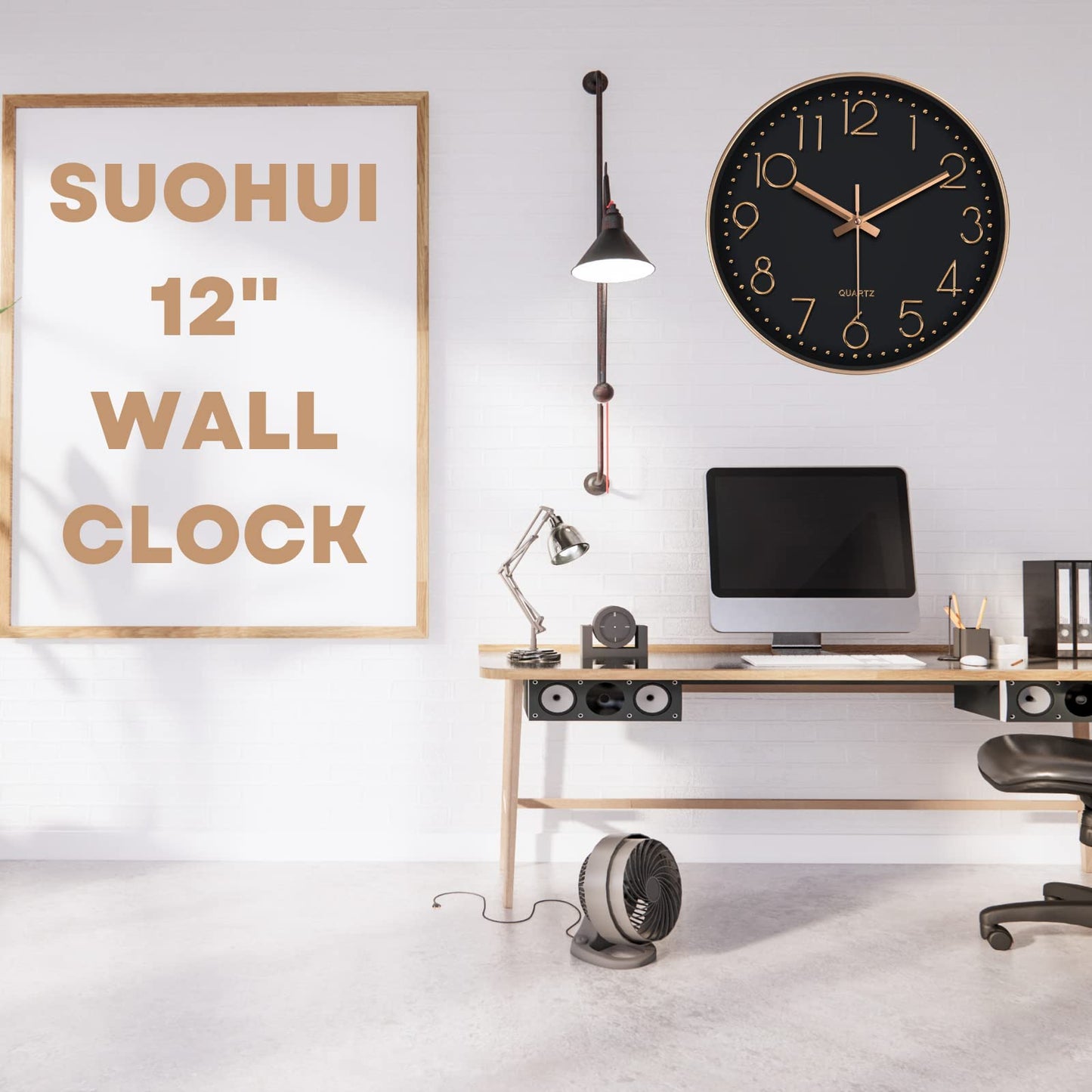 SUOHUI Silent Wall Clock 12 Inch Non-Ticking Wall Clocks Battery Operated for Living Room Decor Modern Wall Clock for Home/Bedroom/Office/Classroom/School/(Rose Gold)
