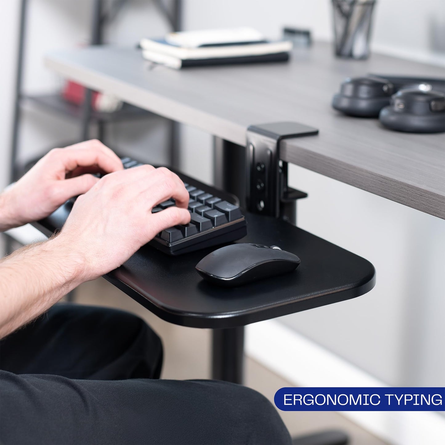 VIVO Clamp-on 23 x 10 inch Rotating Computer Keyboard and Mouse Tray, Extra Sturdy Desk Swivel Clamp, Ergonomic Typing, Black, MOUNT-KB04CB