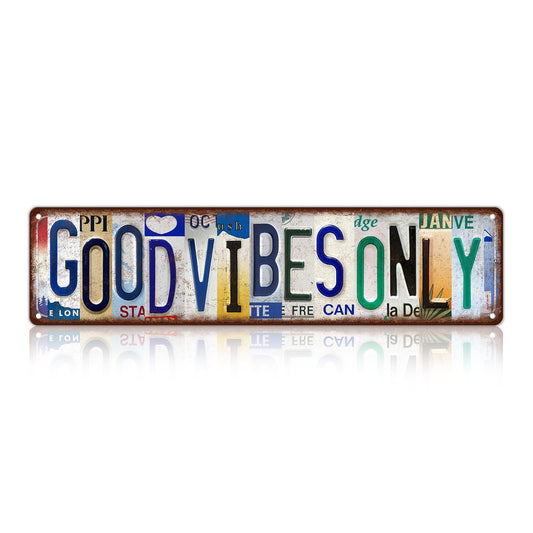 Vintage Good Vibes Only Metal Tin Signs Street Signs Man Cave Bar Cafe Home Wall Decor 16 x 4 Inches