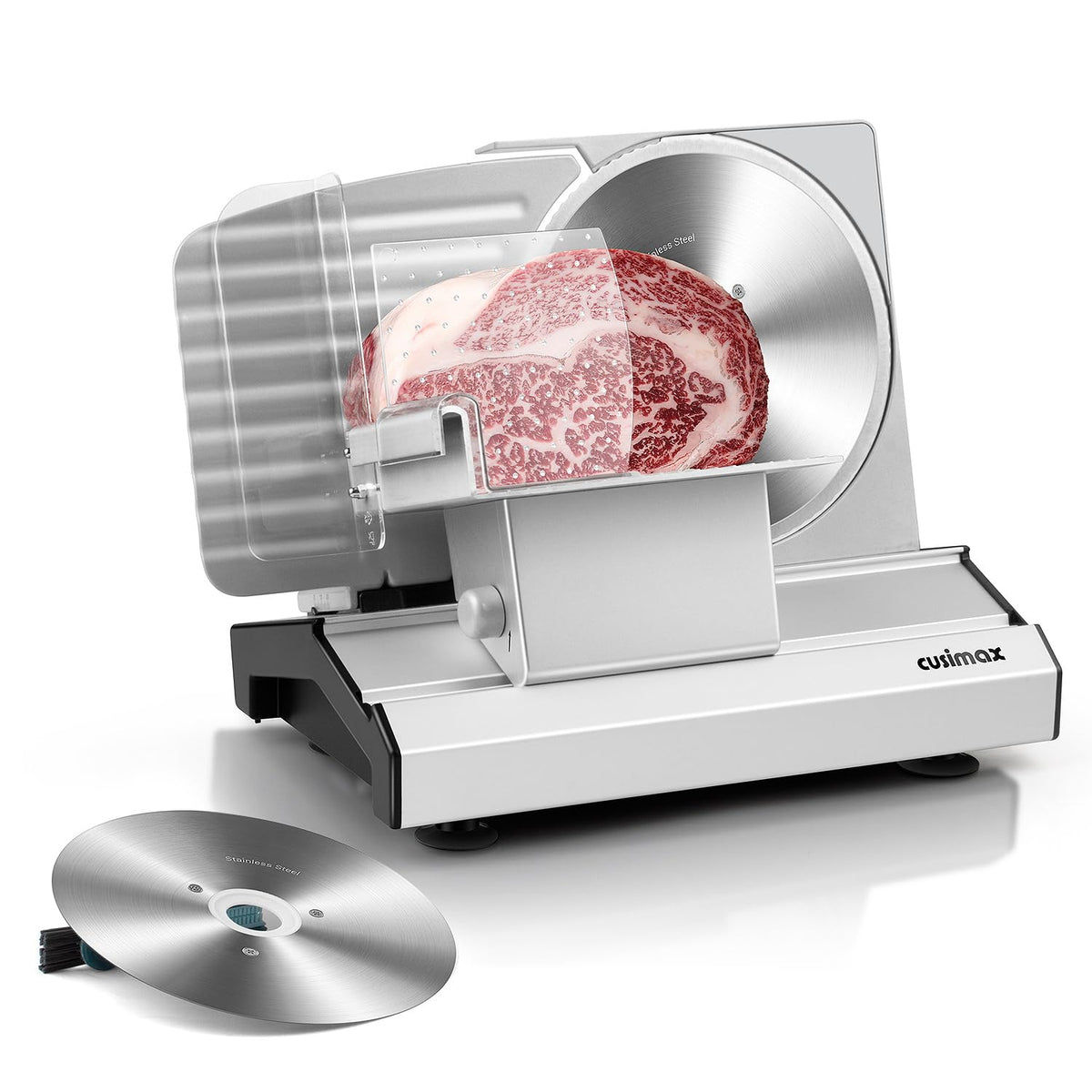 CUSIMAX Meat Slicer,9"Electric Food Slicer with 2 Stainless Steel Blades,1-20mm Adjustable Thickness for Home Use,Removable Food Carriage for Easy Cleaning