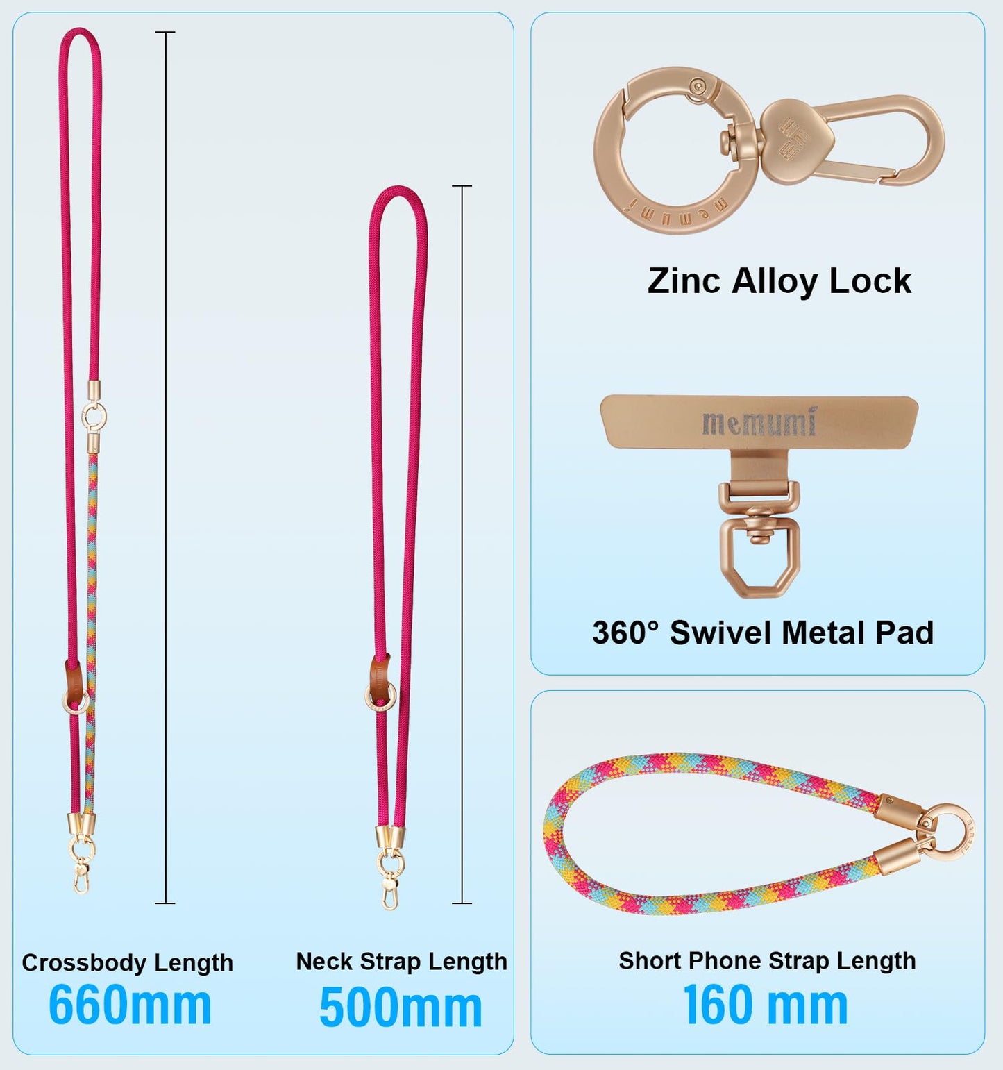 memumi 3 in 1 Phone Lanyard Crossbody, Universal Adjustable Anti Theft Phone Strap and Wrist Strap for All Phones, Premium Woven Material, Neck Lanyard for Shopping Cycling Traveling Rose